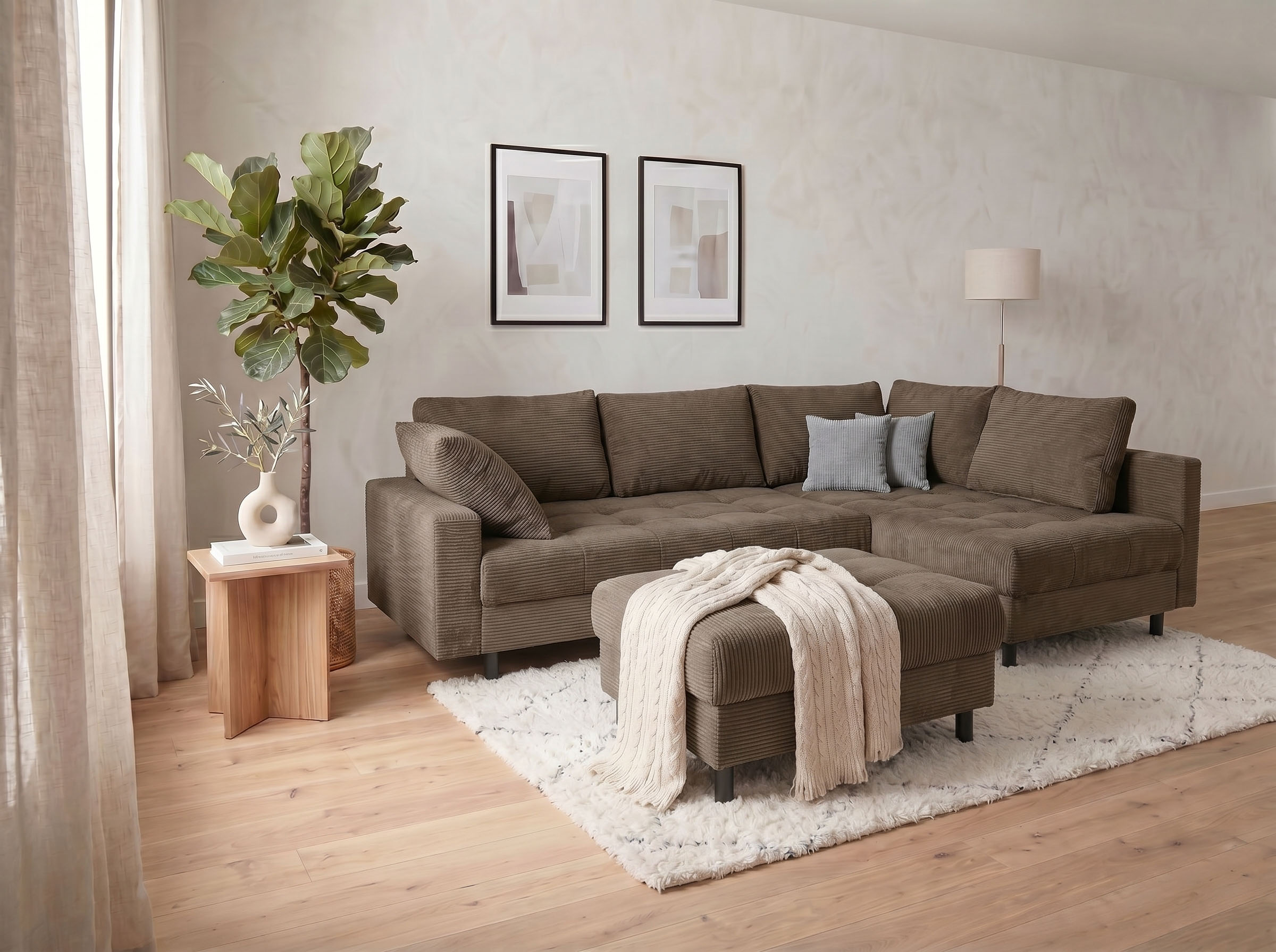 COLLECTION AB Ecksofa "Toni XL L-Form 274 cm Set inkl. Hocker" Set: Sofa & Hocker, 2 Zierkissen, Bonell-Federkern