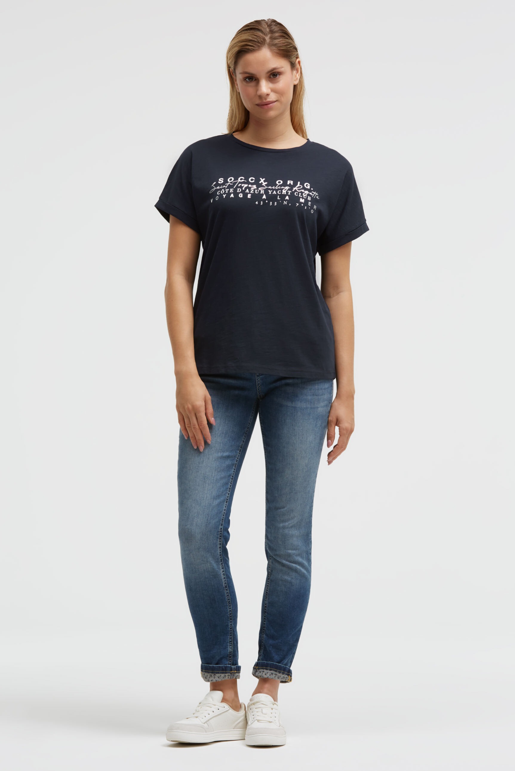 SOCCX Rundhalsshirt mit Turn-Up-Ärmel