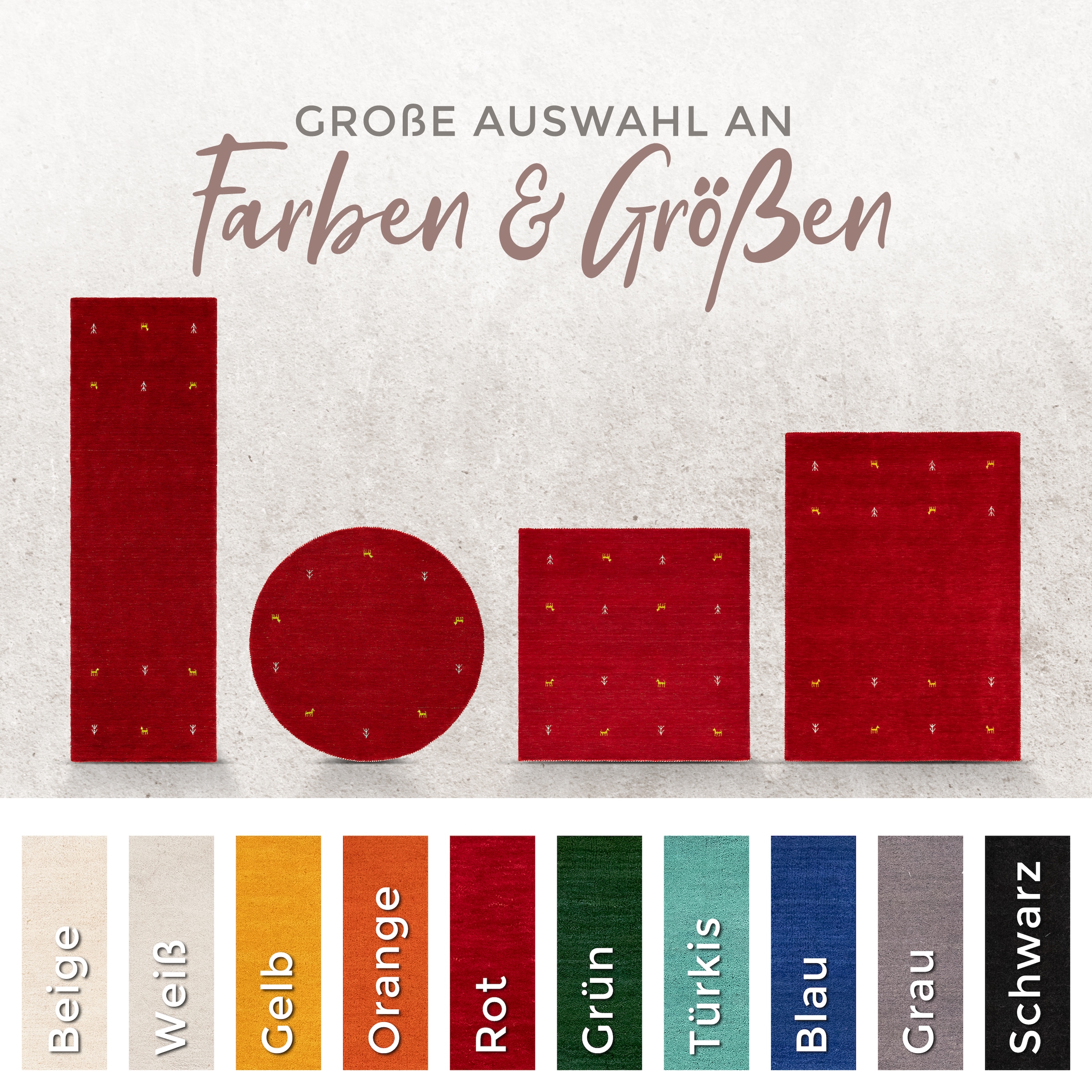 carpetfine Wollteppich »Gabbeh Uni« rund 15 mm Höhe reine Wolle handgewebt, Gabbeh Tiermotiv warmes Raumklima viele Größen