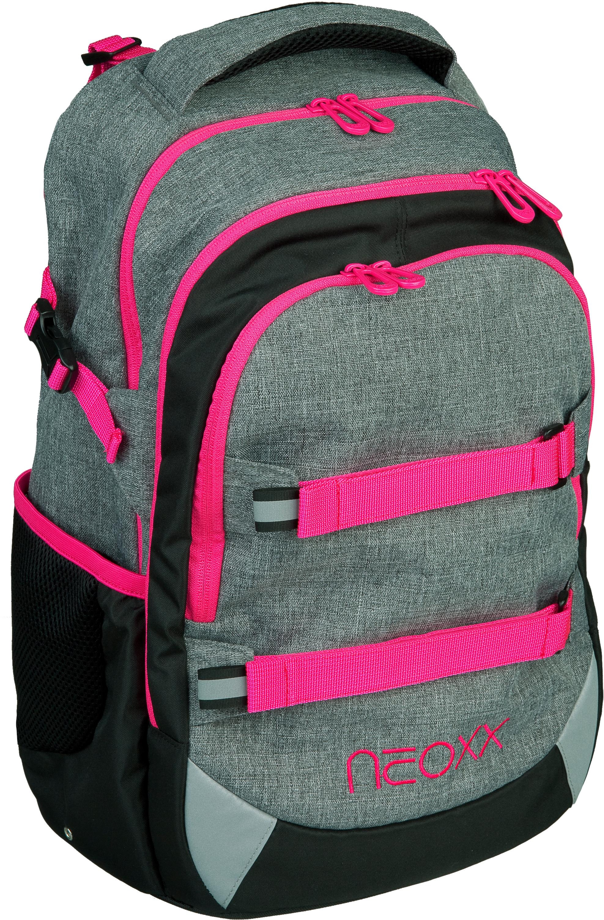 neoxx Schulrucksack »Active, Pink and Famous«, reflektierende Details, aus recycelten PET-Flaschen