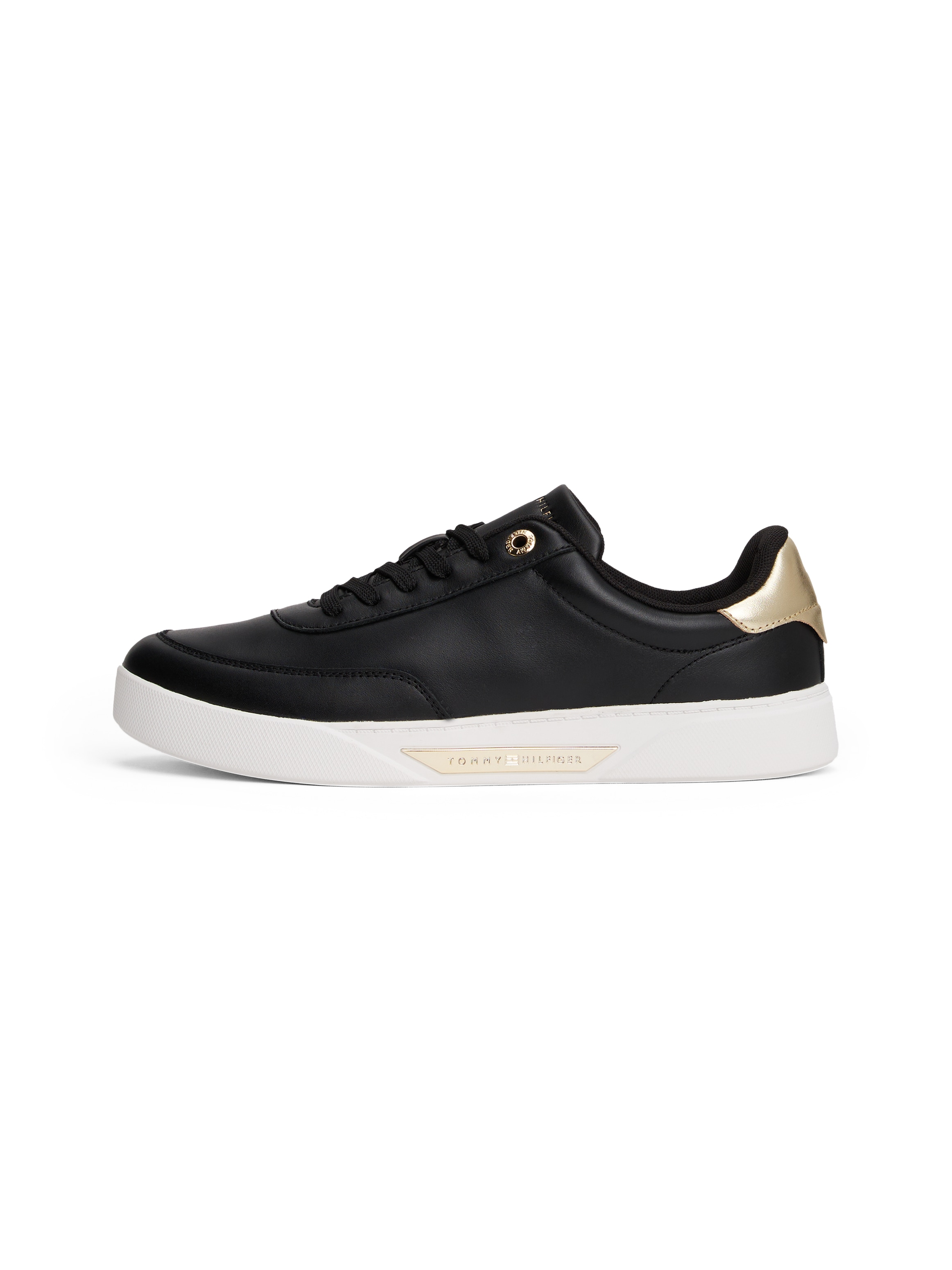 Tommy Hilfiger Plateausneaker »ESSENTIAL CHIC COURT SNEAKER«, Freizeitschuh, Halbschuh, Schnürer, goldfarbenen Details im Plateau