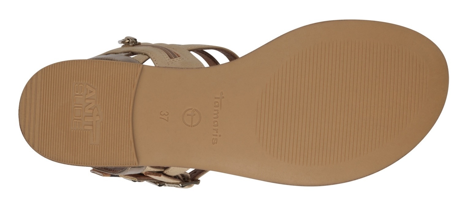 Tamaris Riemchensandale, Sandalette, Sommerschuh mit Besatz in Leo- und Metallicoptik