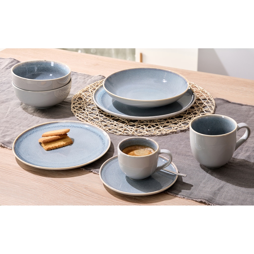 Ritzenhoff & Breker Kombiservice »Geschirr-Set, Service Skagen Stone«, (Set, 12 tlg., 4 Teller (Ø 26,5 cm), 4 Kaffeebecher (Ø 10 cm), 4 Schalen (Ø 15 cm)