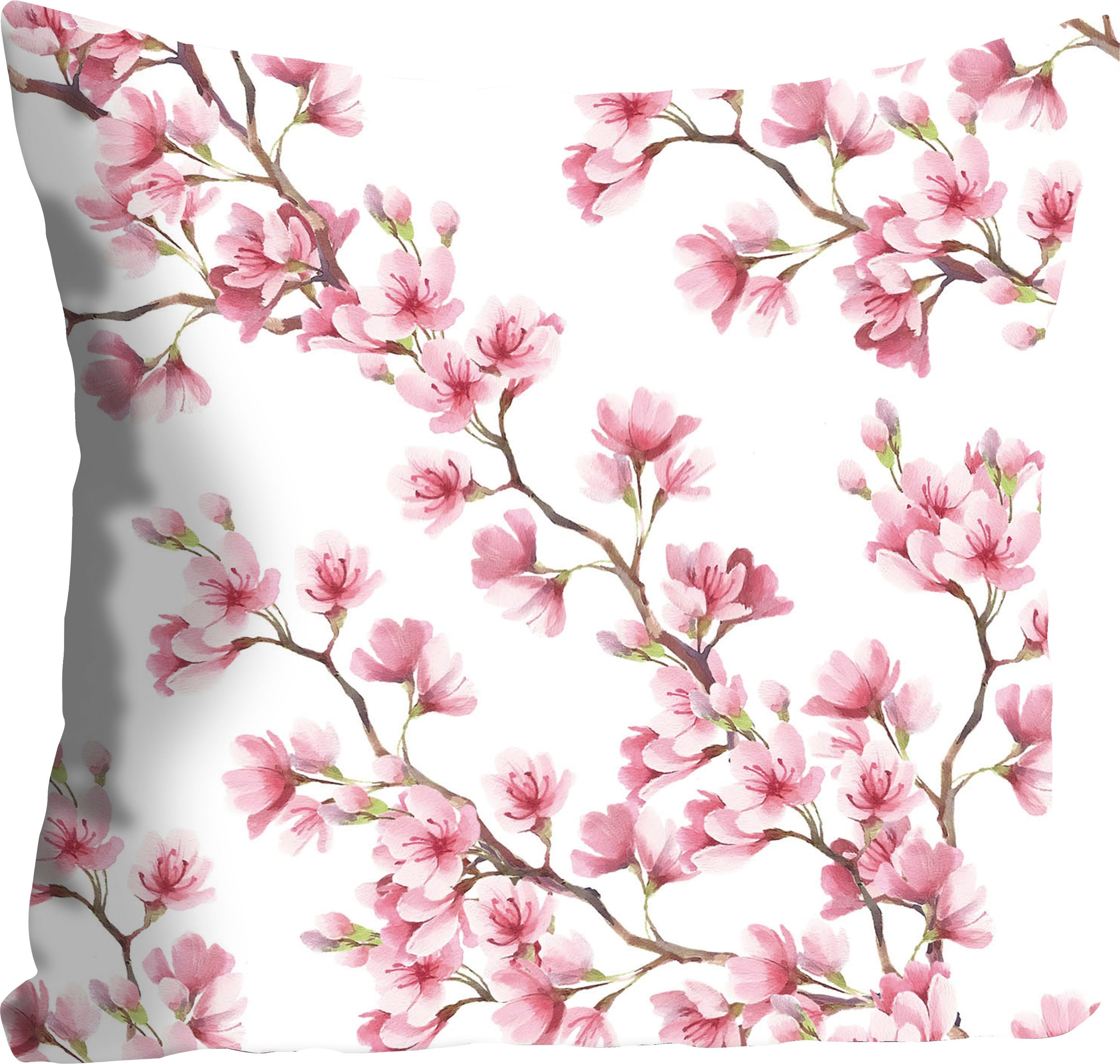 queence Dekokissen "Marcel" Kissenhülle,Blütenzweige,Pink,Florales Muster,E günstig online kaufen