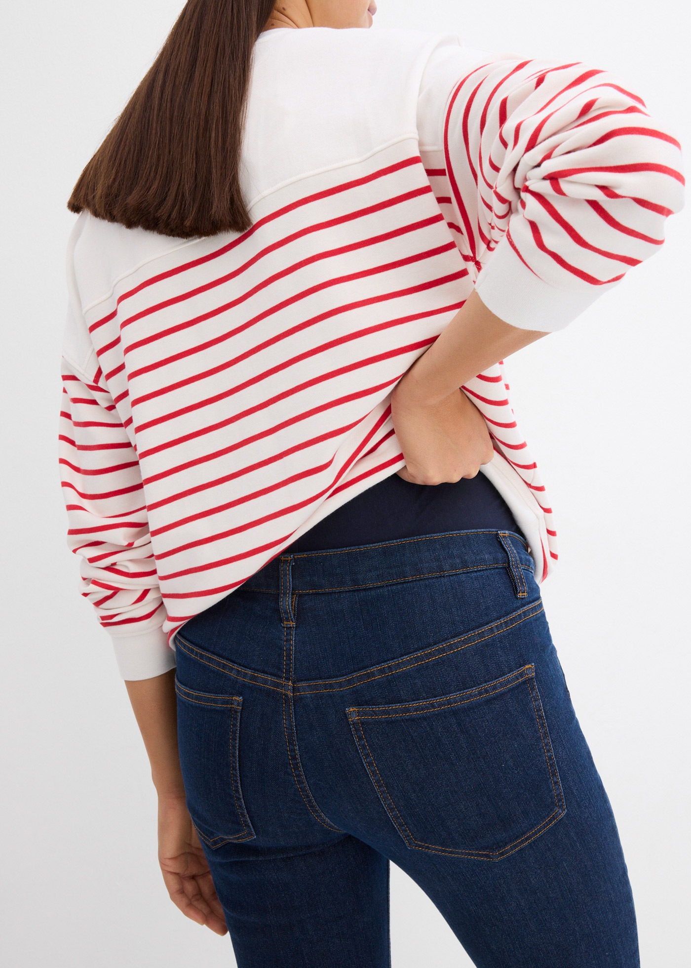 Umstandsjeans BONPRIX, Damen, Gr. 46, N-Gr, dunkelblau denim, Denim/Jeans, Obermaterial: 82% Baumwolle, 17% Polyester, 1% Elasthan. Einsatz: 95% Baumwolle, 5% Elasthan, regular fit, Jeans, regular fit, gerades Bein, breiter Bund aus Baumwolljersey 2