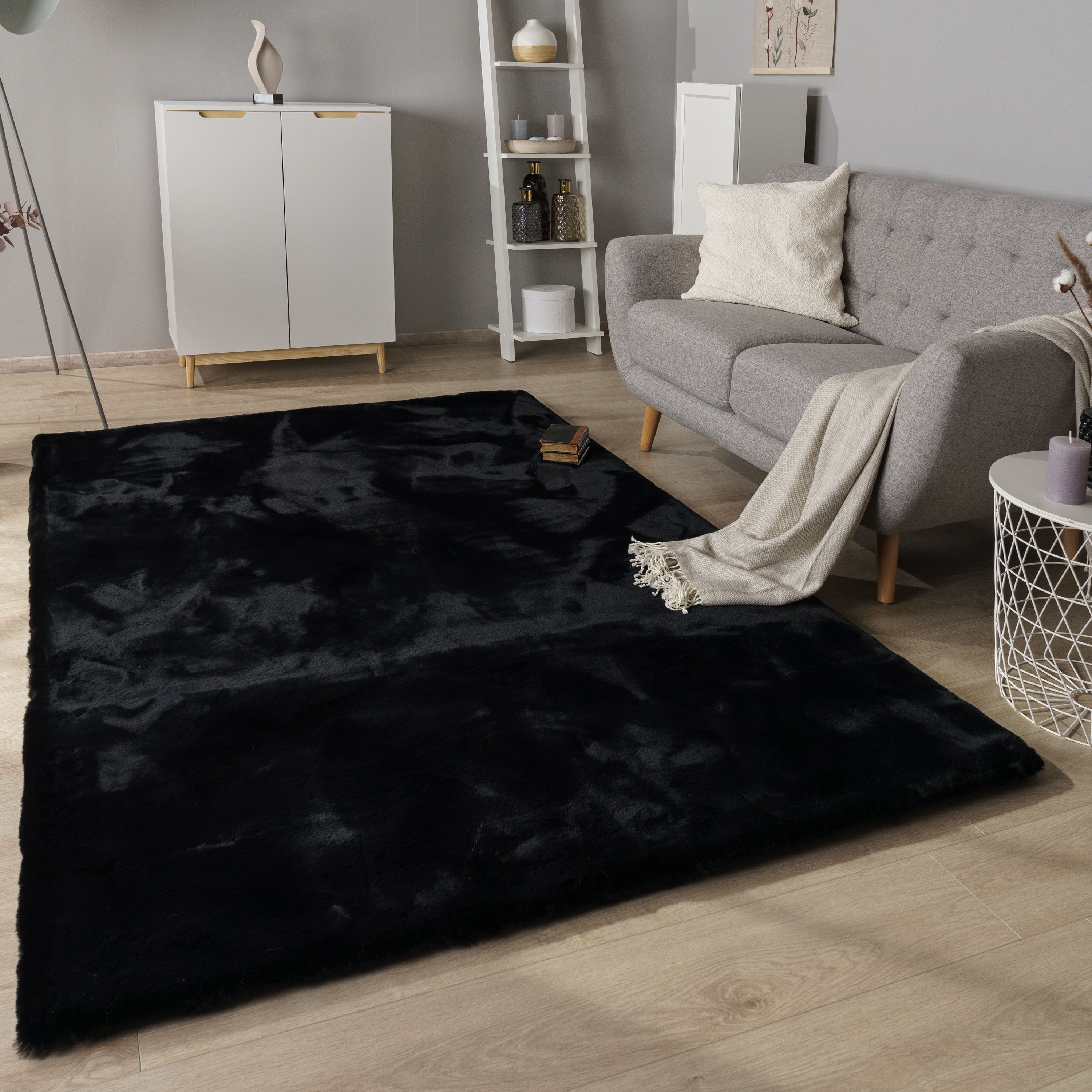 Paco Home "Rabbit Deluxe 860" rechteckig 39 mm Höhe Kunstfell, Uni-Farben, sehr weicher Flor, Wohnzimmer, Schlafzimmer