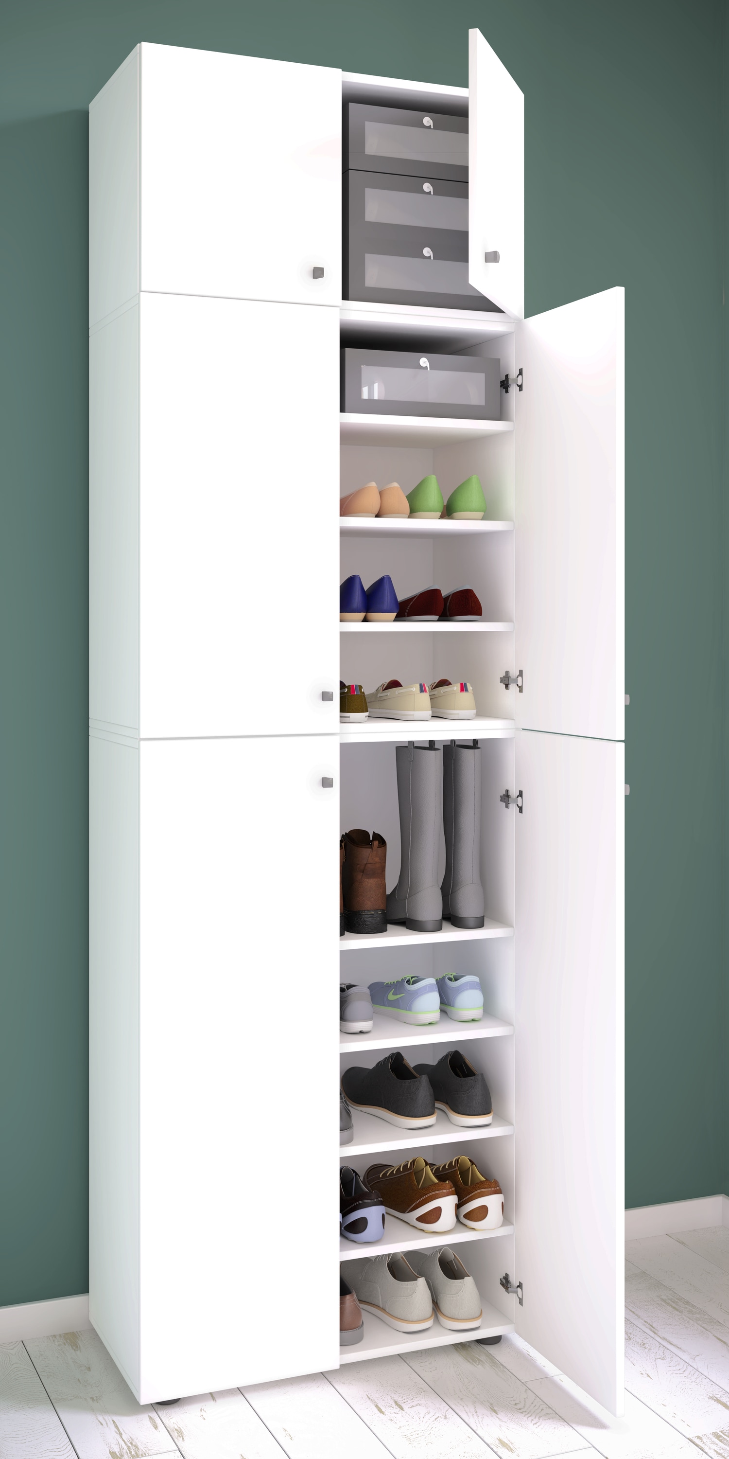 VCM Schuhschrank »VCM Holz-Schuhschrank | Maße: H. 200 x B. 70 x T. 39 cm | Allzweckschrank | 9 Fächer | 4 Drehtüren | Aufsatz mit 2 Türen ¿ Lona«, (1 St.)