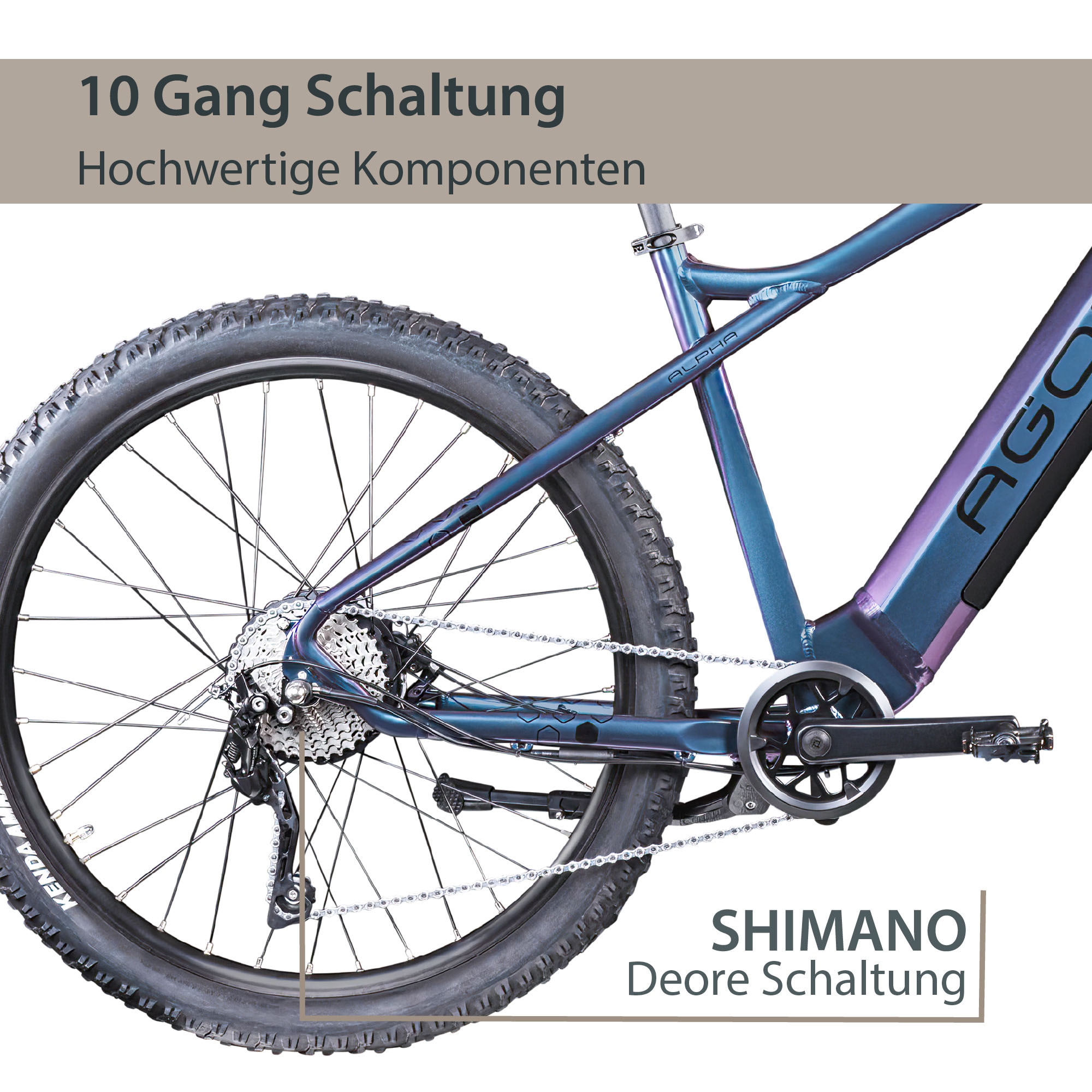 AGON E-Bike »Alpha«, 10 Gang, Deore SGS T6000, Heckmotor 250 W, Pedelec, Elektrofahrrad für Damen u. Herren, MTB
