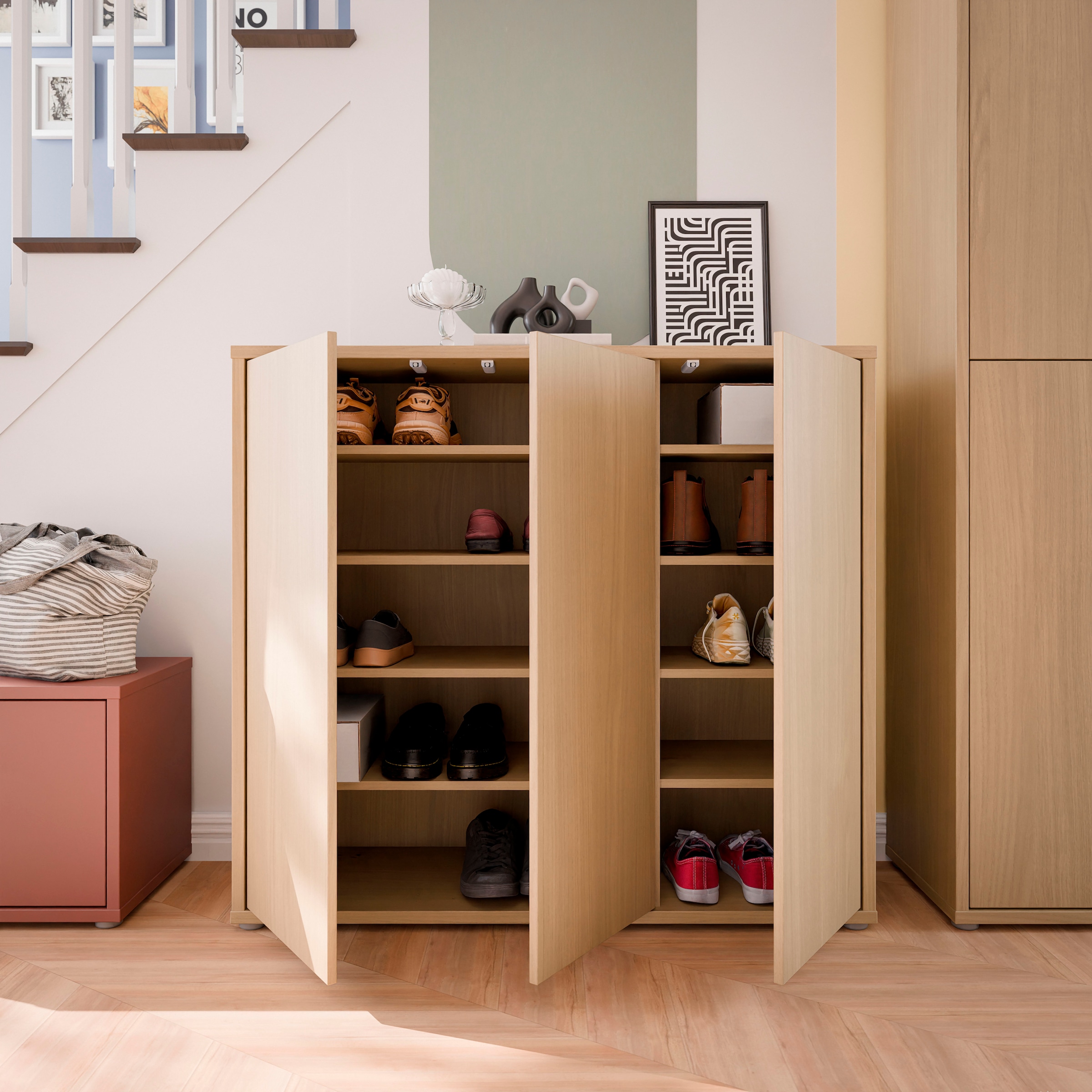FORTE Schuhschrank »Alice Springs, Schuhschrank, Platz für 20 Paar Schuhe, 3 Türen« B/H/T 109,2/99,1/34,9 cm,  Stauraumschrank, Mehrzweckschrank, grifflose Front, Push to open