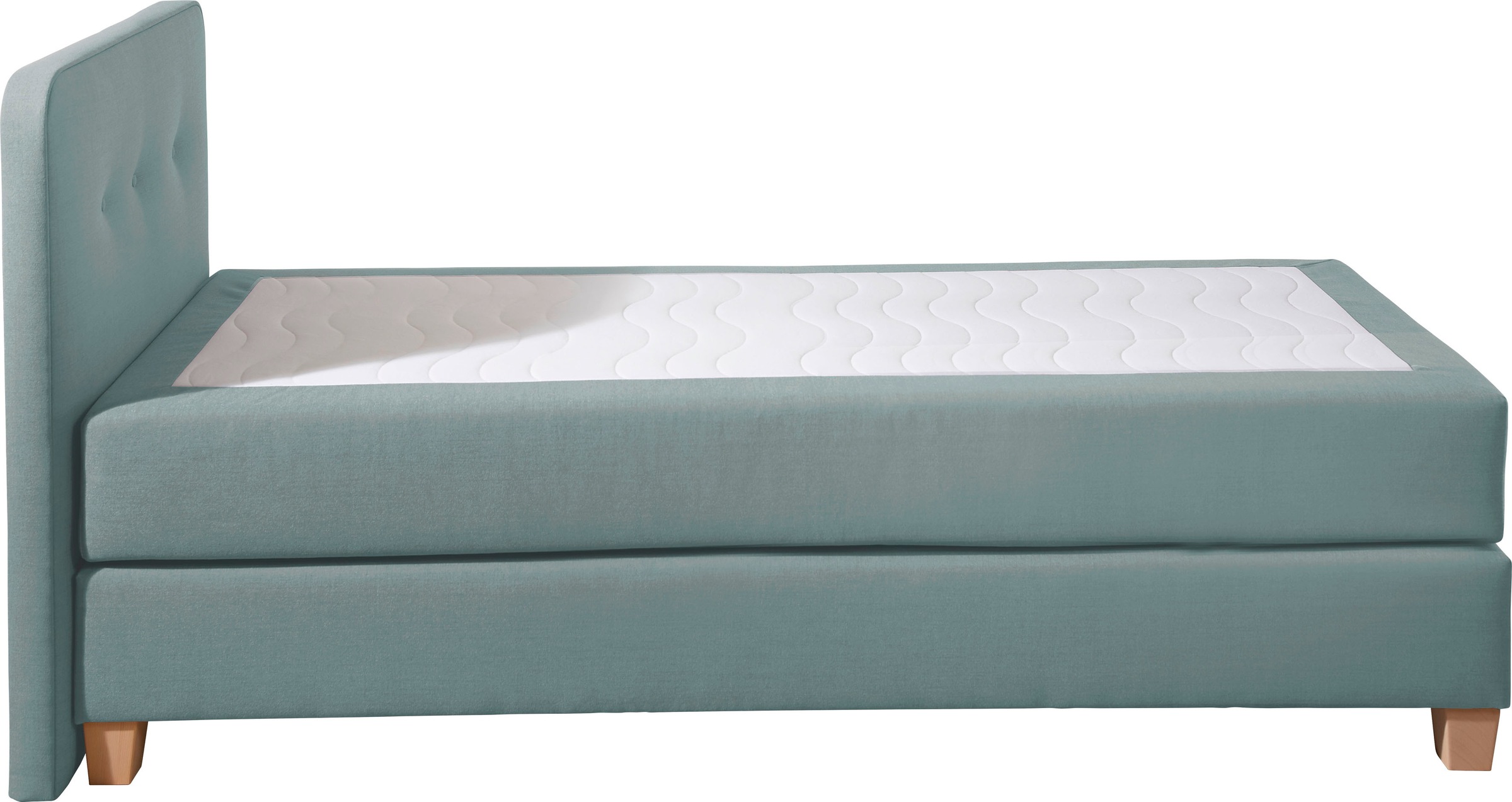Boxspringbett HOME AFFAIRE "Fargo", blau (petrol), B:103cm L:207cm, Struktur fein (100% Polyester);Samtstoff (100% Polyester), Komplettbetten, Boxspringbett, inkl. Topper, in 3 Matratzenarten, in Samt- oder Strukturstoff 4