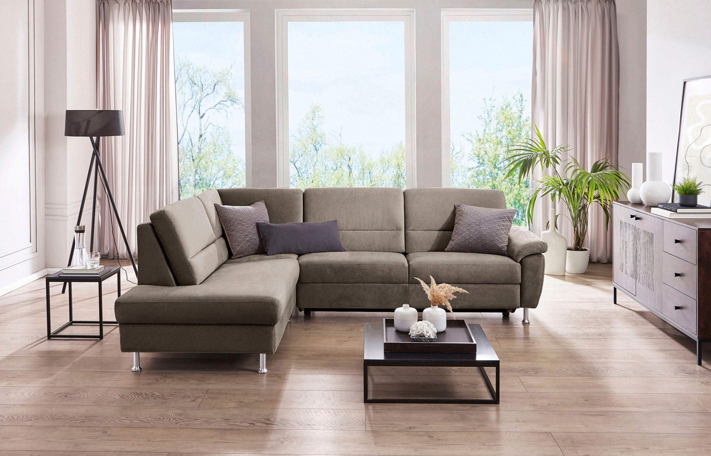 CALIZZA INTERIORS Ecksofa »Onyx L-Form«, Ottomane links oder rechts, wahlweise mit Bettfunktion, Breite 257 cm
