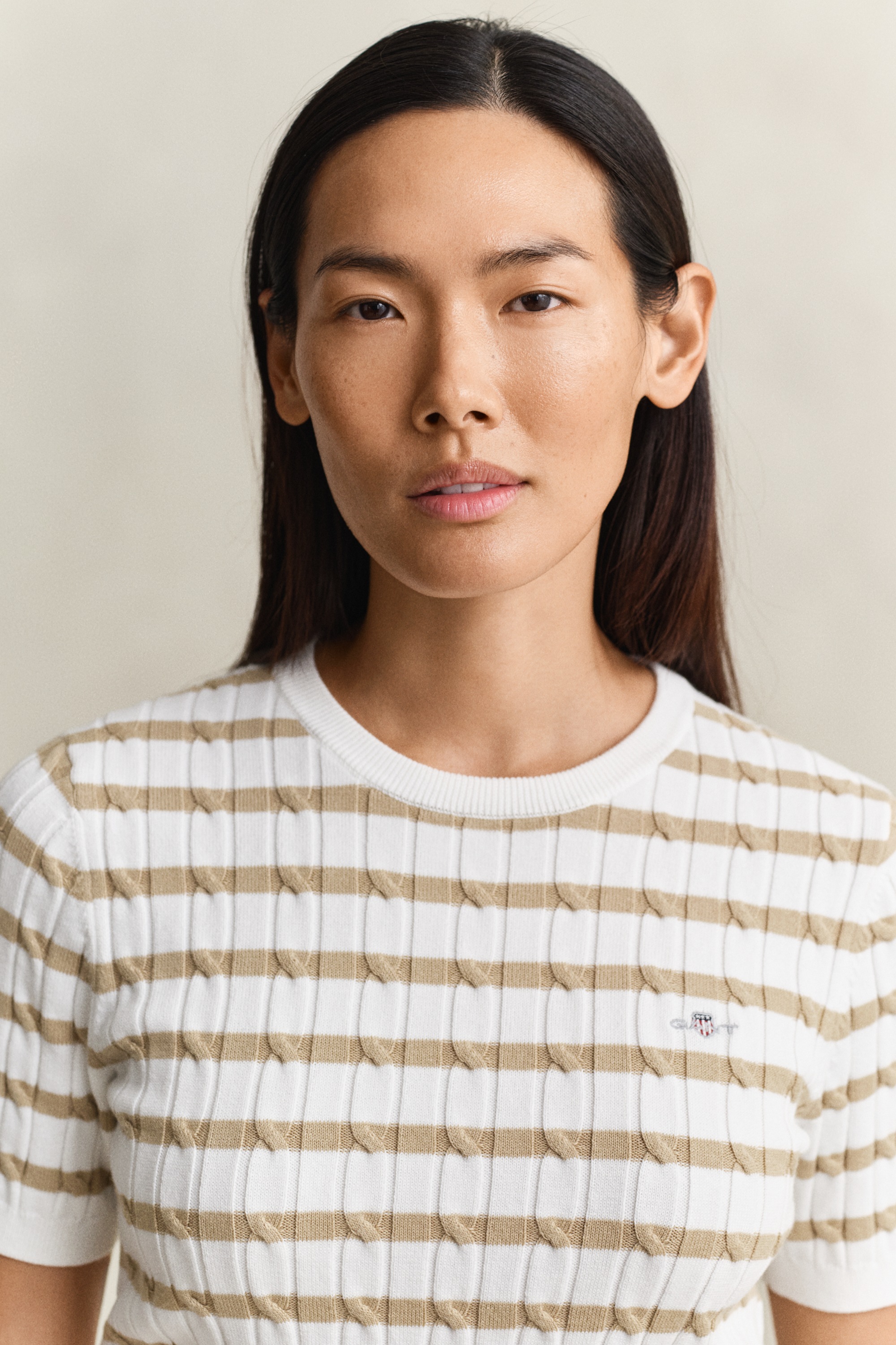 Gant Kurzarmpullover "STRETCH COTTON CABLE STRIPE SS" Gestreifter Zopfstric günstig online kaufen