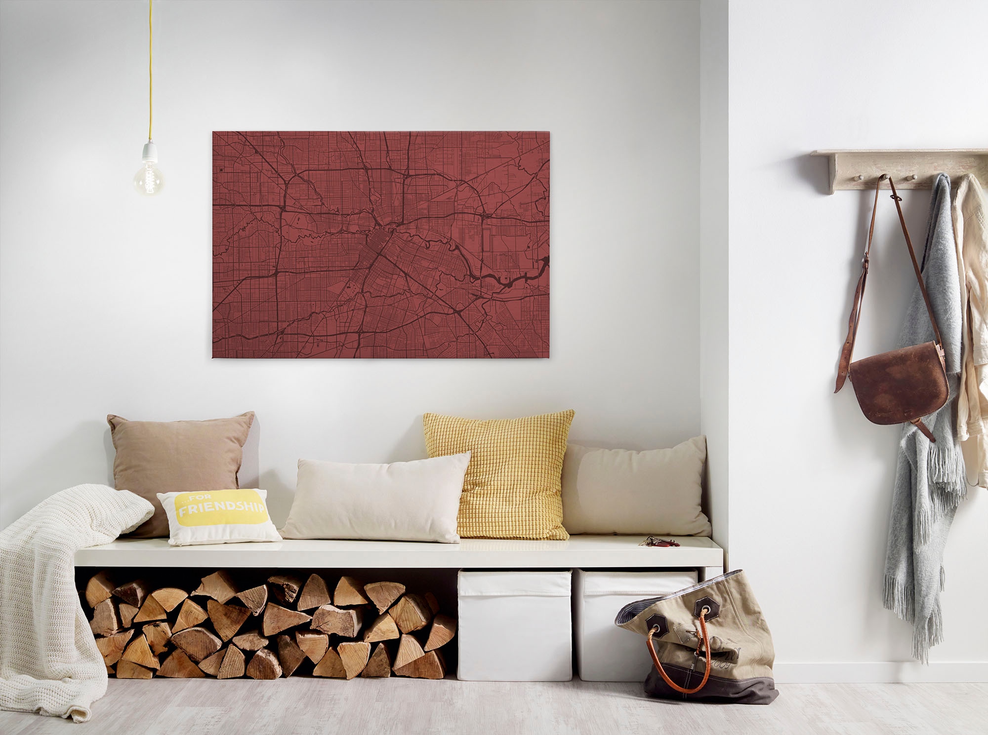 A.S. Création Leinwandbild »metropolitan 3«, Modern, (1 St.), Keilrahmen Bild Stadtplan Karte Rot