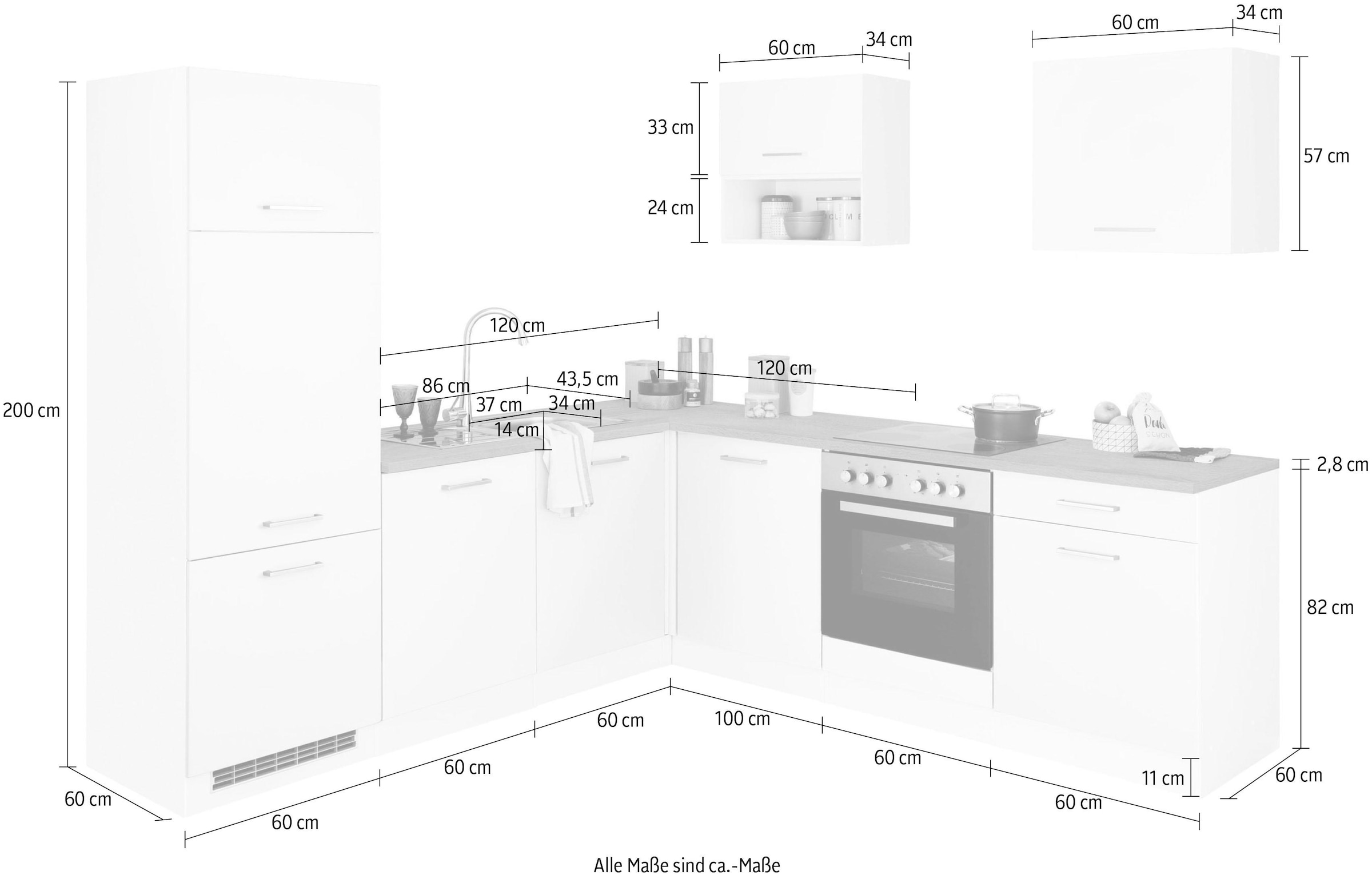 KOCHSTATION Winkelküche »KS-Visby«, ohne E-Geräte, Winkel 240 x 240cm für Kühlschrank u. Geschirrspüler