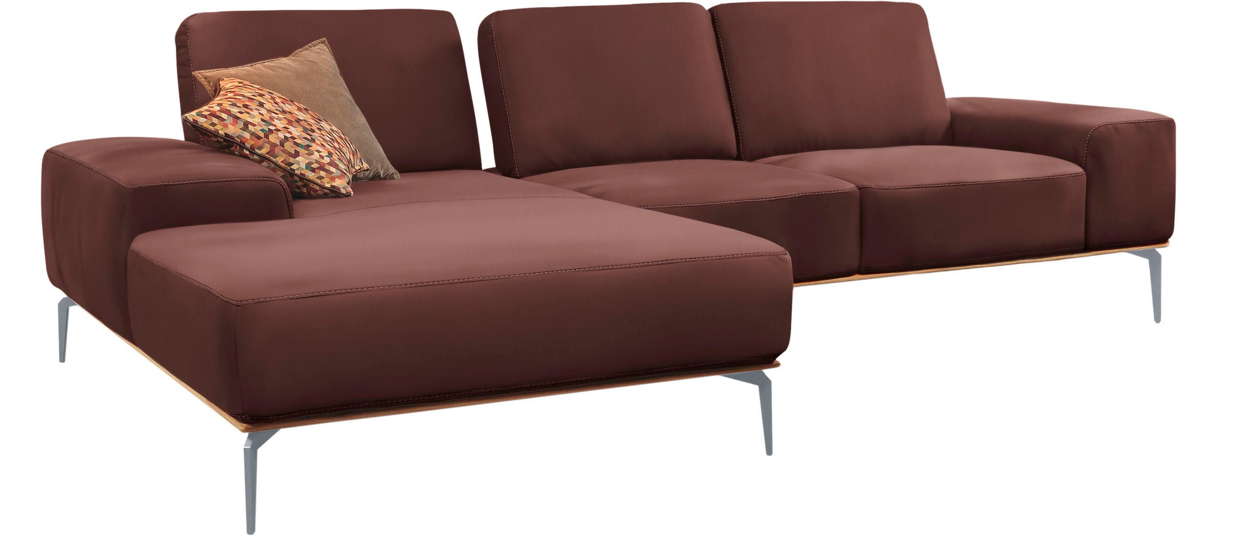 W.SCHILLIG Ecksofa »run, Designsofa mit tollem Sitzkomfort, bequem, L-Form«, mit elegantem Holzsockel, Füße in Silber matt, Breite 279 cm