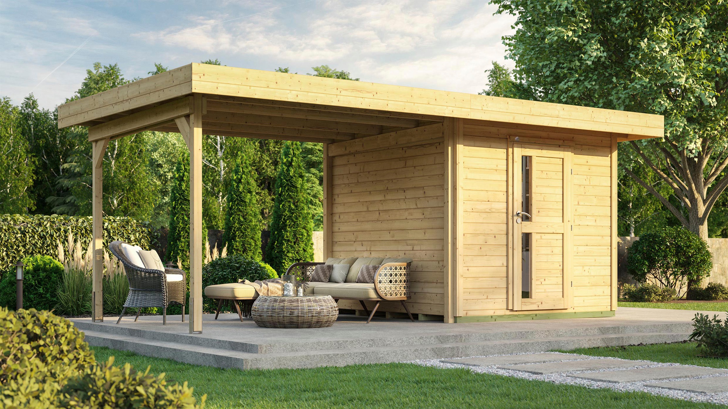 weka Gartenhaus »Designhaus 172 B«, (Set), mit Anbaudach