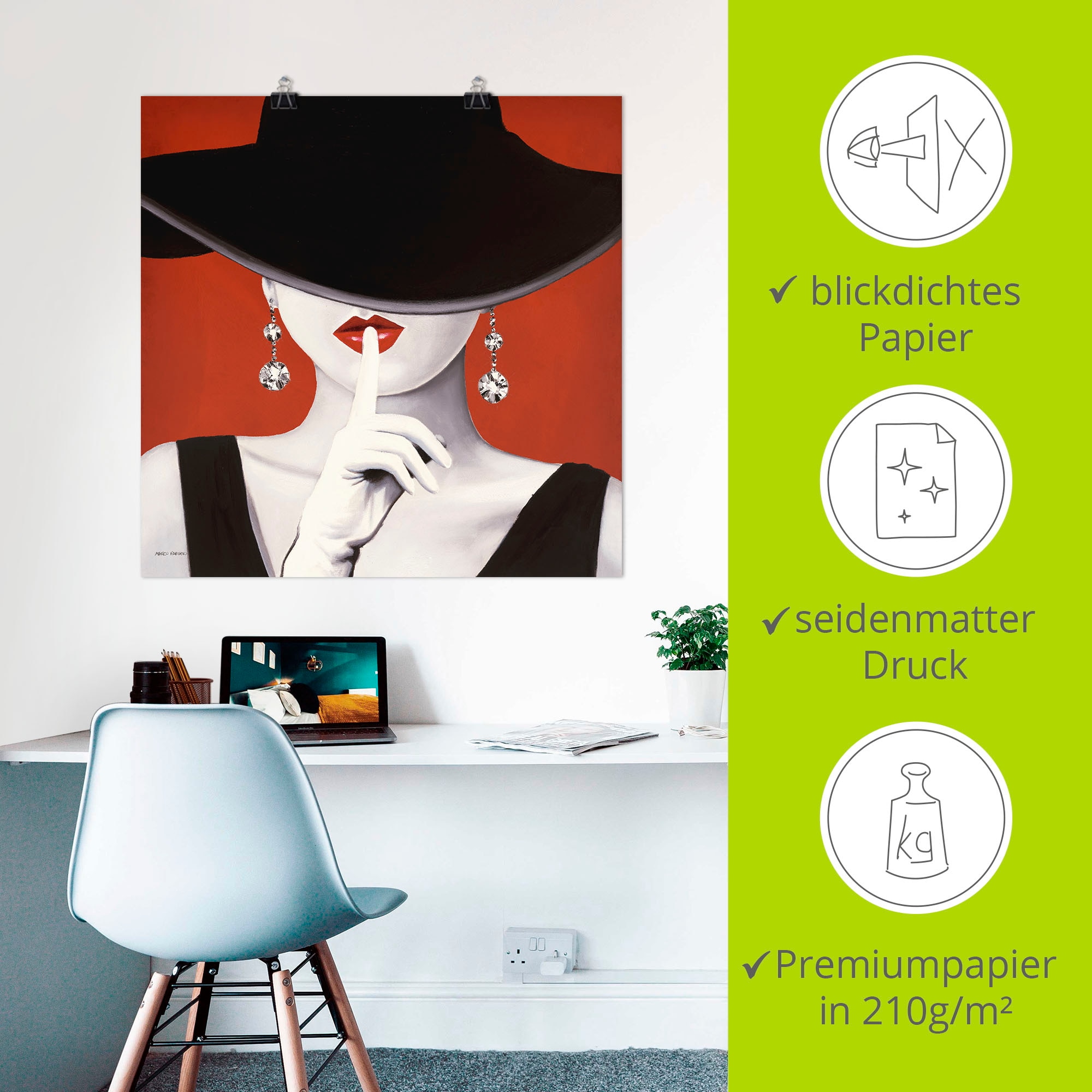 Artland Wandbild »Hut ab I«, Frau, (1 St.), als Leinwandbild, Poster, Wandaufkleber in verschied. Größen