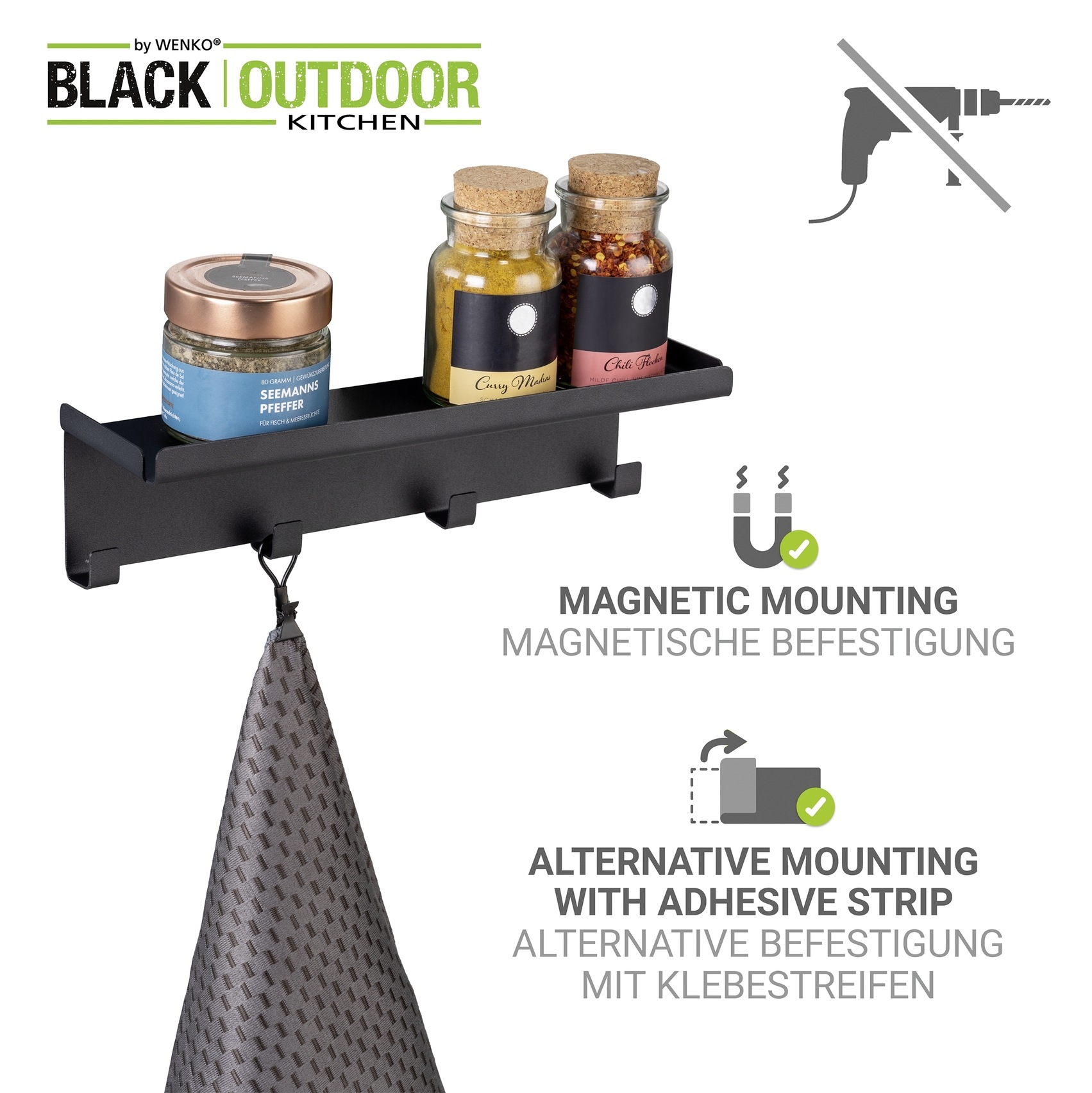 WENKO Hakenleiste »Modell Ima« mit Ablage, leicht zu befestigen, aus pulverbeschichtetem Metall