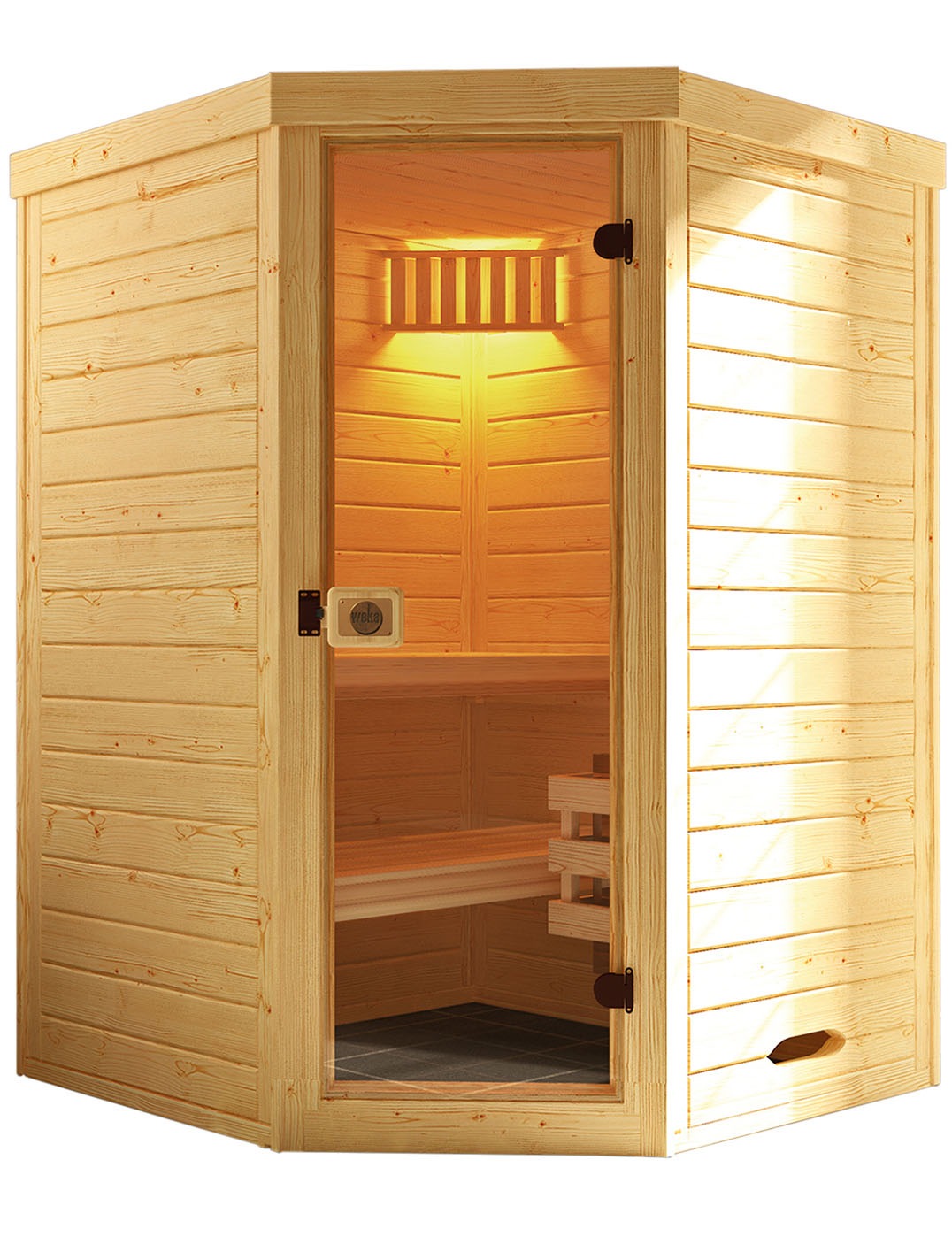 weka Sauna "Massivholz-Elementsauna LAUK", Blockbohlen,vorgefertigte Elemente, moderne Ganzglastür