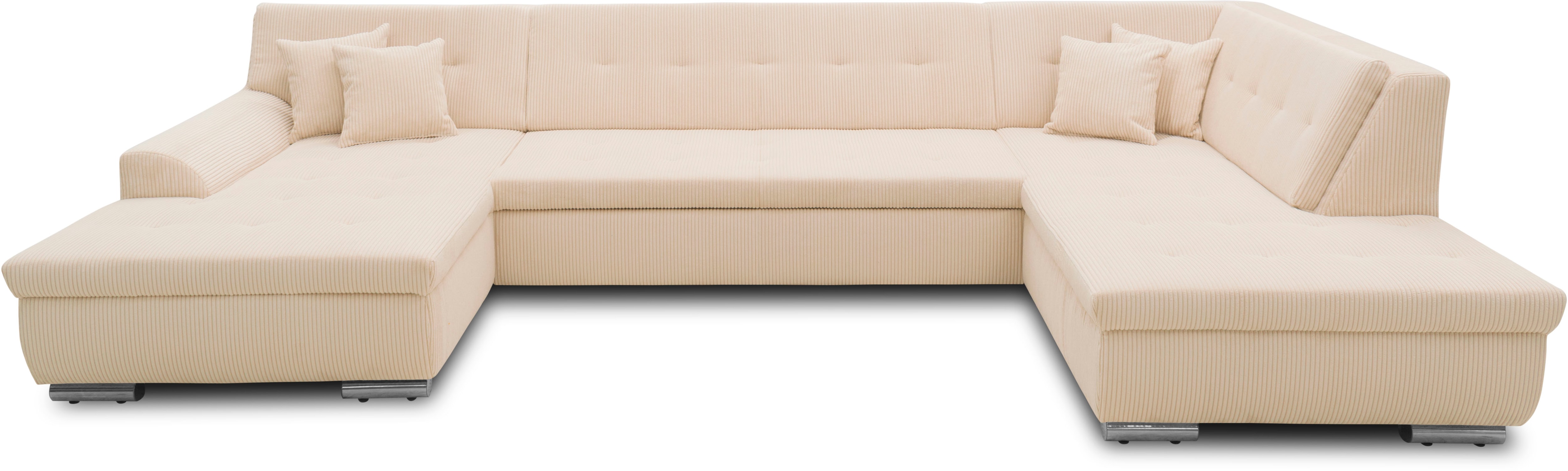 DOMO collection Wohnlandschaft "TREVISO inkl. Zierkissen, moderne Steppung, XXL: 364x201x83 cm" wahlweise mit Bettfunktion, in vielen Bezugsarten auch in Cord U-Form