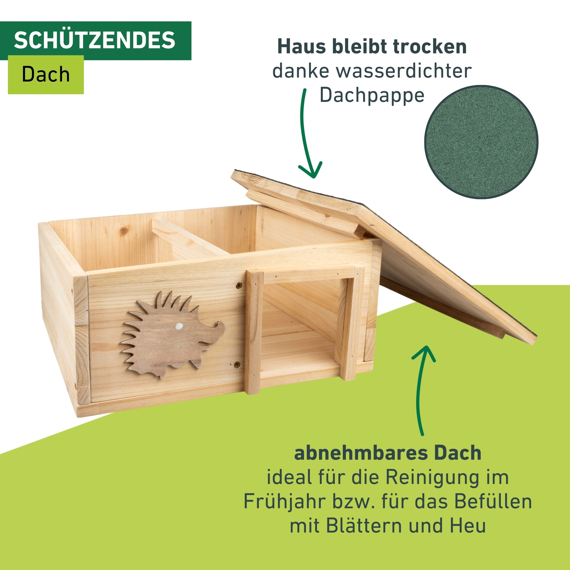 Windhager Tierhaus »Igelfutterhaus aus Massivholz, ein sicheres Winter- und Schlafquartier« Igelhotel mit abnehmbarem Dach, 40x40x19 cm