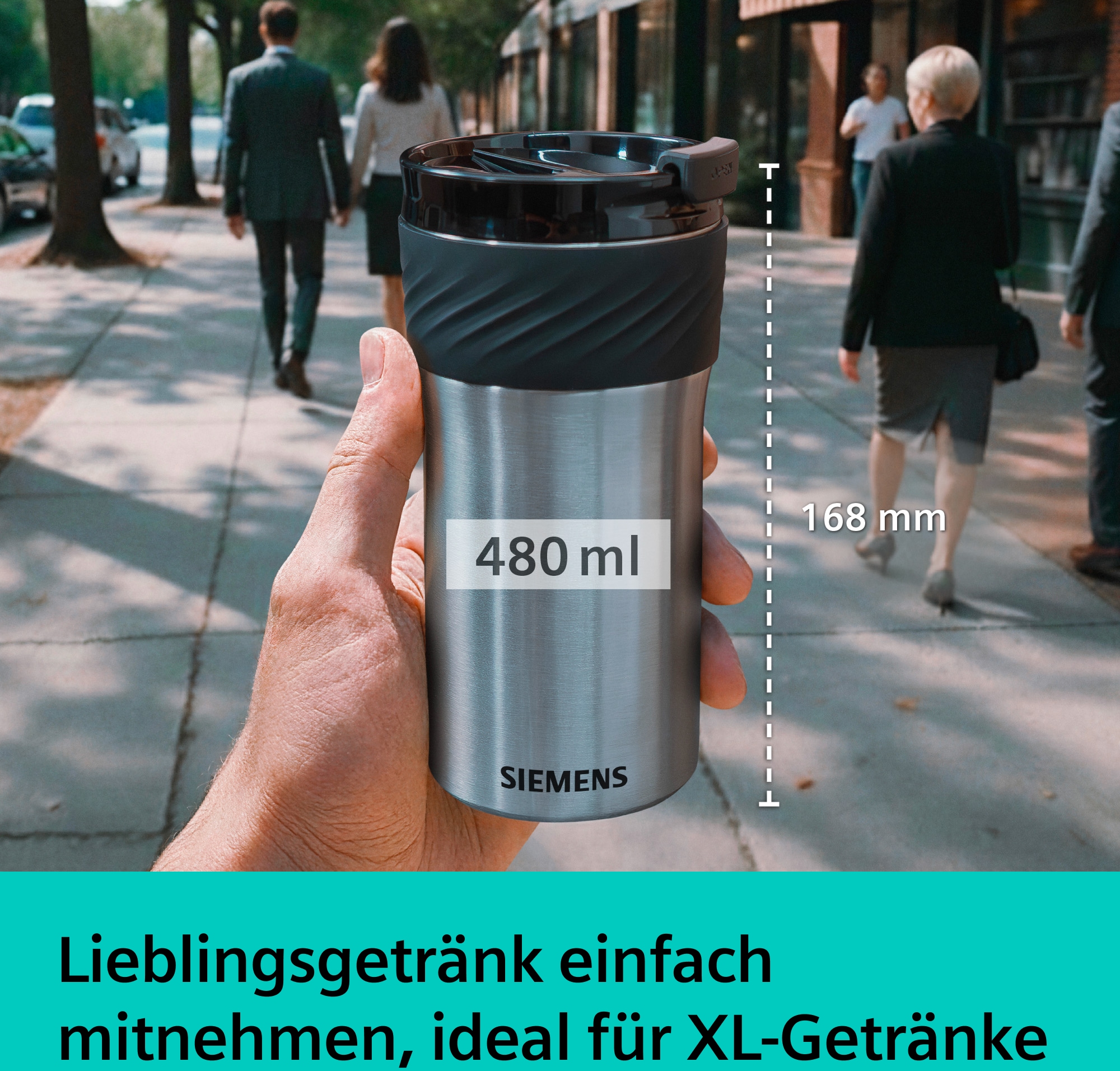 SIEMENS Thermobecher »TZ40002, doppelwanding isoliert, für XL-Getränke,« 480ml, auslaufsicher, spülmaschinenfest, frei von Blei, BPA und PFAS