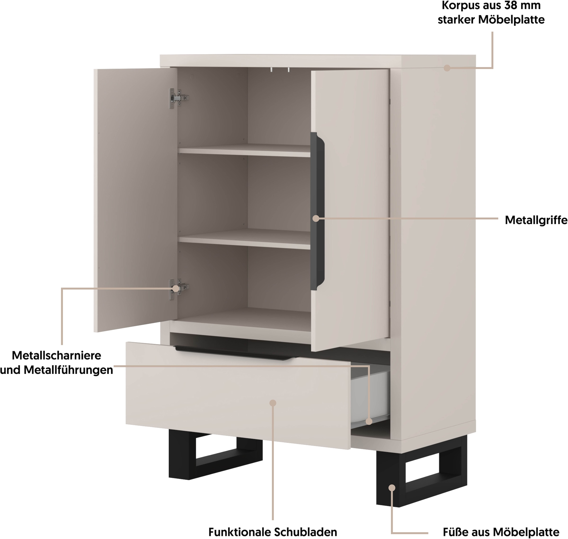 Home affaire Drehtürenschrank »Bronne,Breite 89,5 cm, Mehrzweckschrank, Universalschrank, Garderobe« Kleiderschrank, 1 Schublade, Metallgriffe, Garderobe