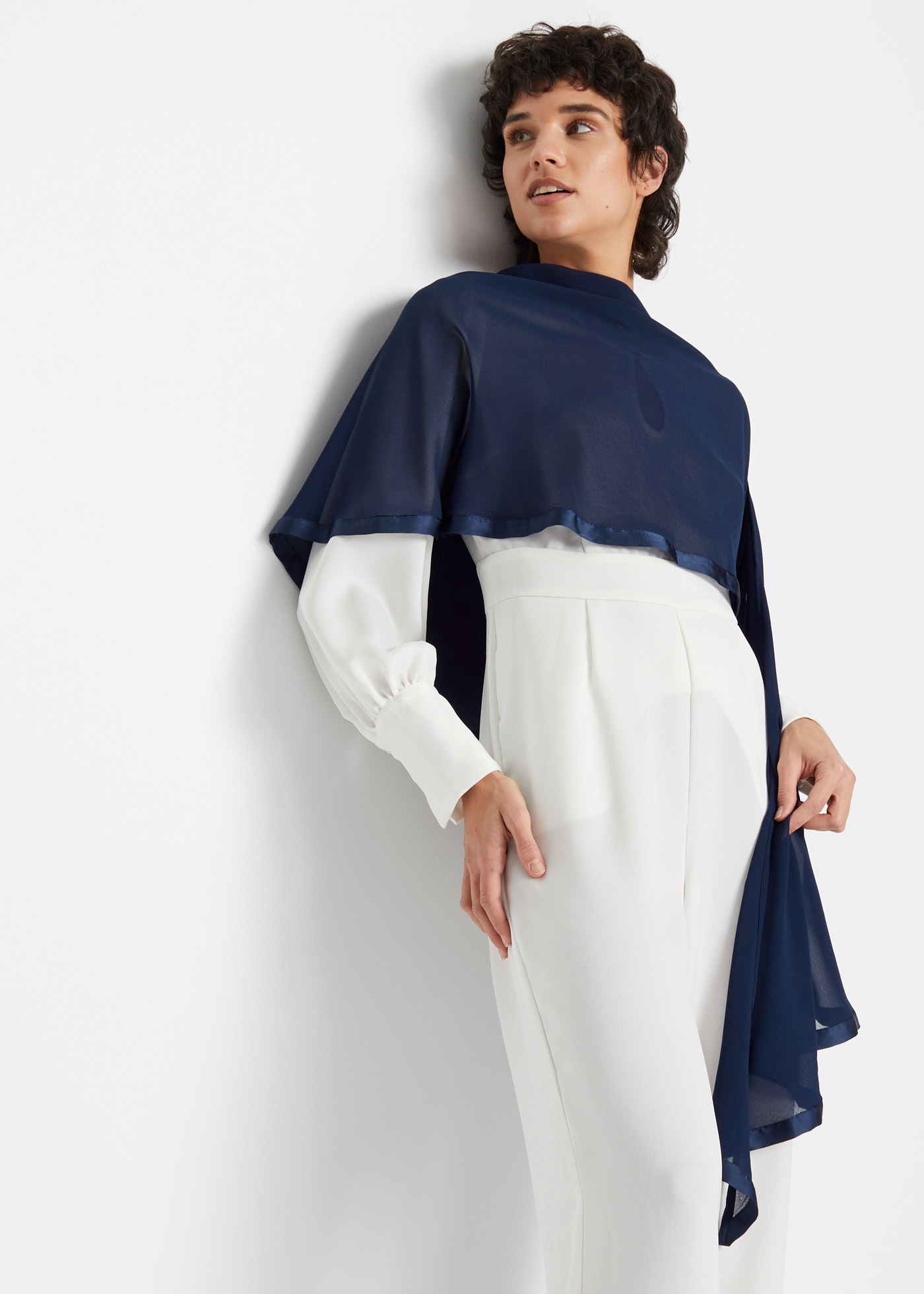 BONPRIX Damen Strickponcho "Poncho-Schal", blau, Obermaterial: 100% Polyester, Pullover, aus Polyester, lässig geschnittene Passform, Poncho-Schal