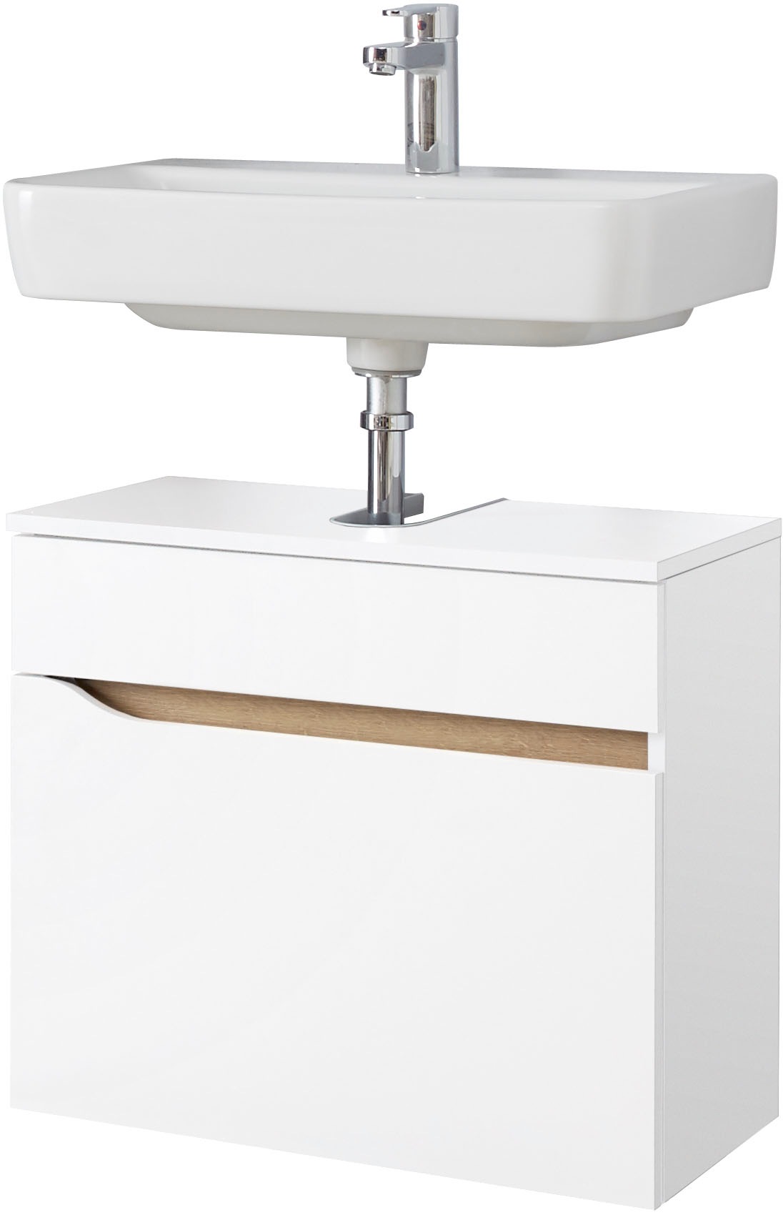 Saphir Waschbeckenunterschrank »Quickset Unterbeckenschrank, 60 cm breit, 1 Schublade«, Waschbeckenschrank mit Siphonausschnitt, ohne Waschbecken, grifflos