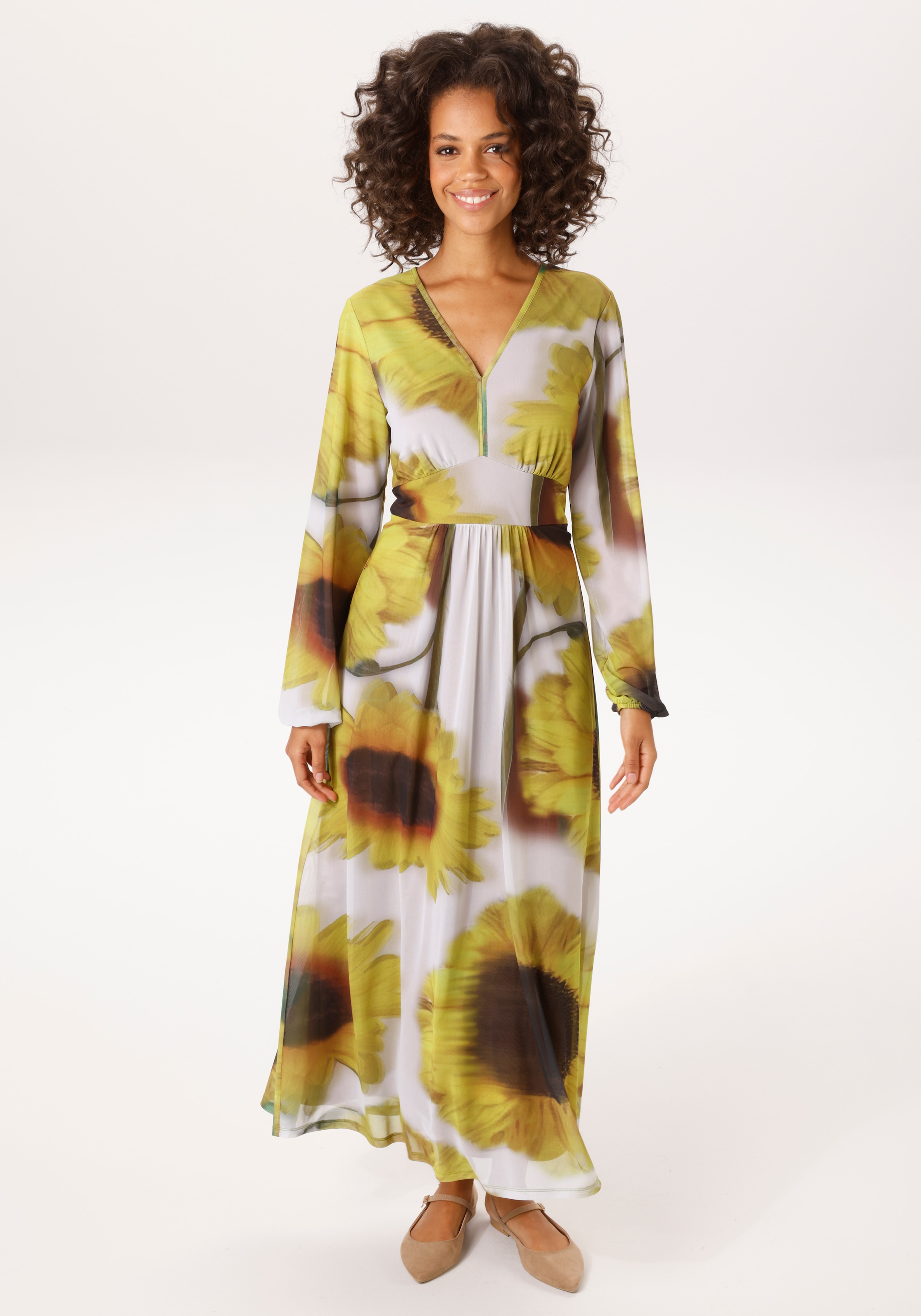 Aniston CASUAL Maxikleid mit großflächigen Sonnenblumen bedruckt - NEUE KOLLEKTION