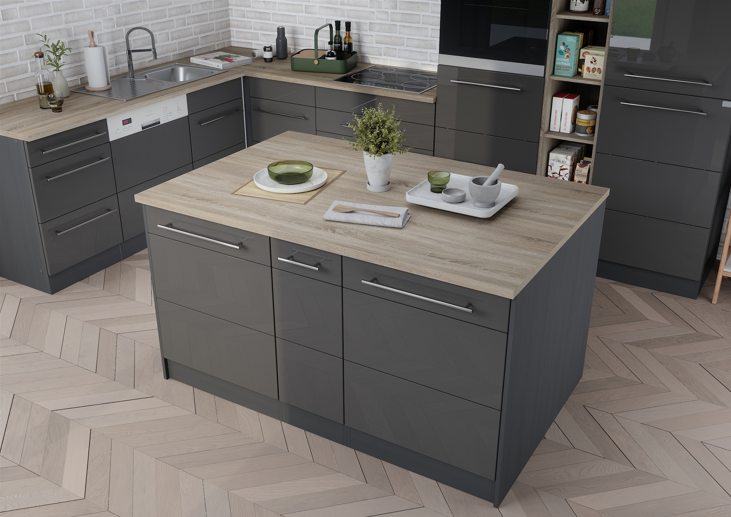 HELD MÖBEL Kücheninsel »Wien«, Breite 153 cm, MDF-Fronten, Flaschenregal