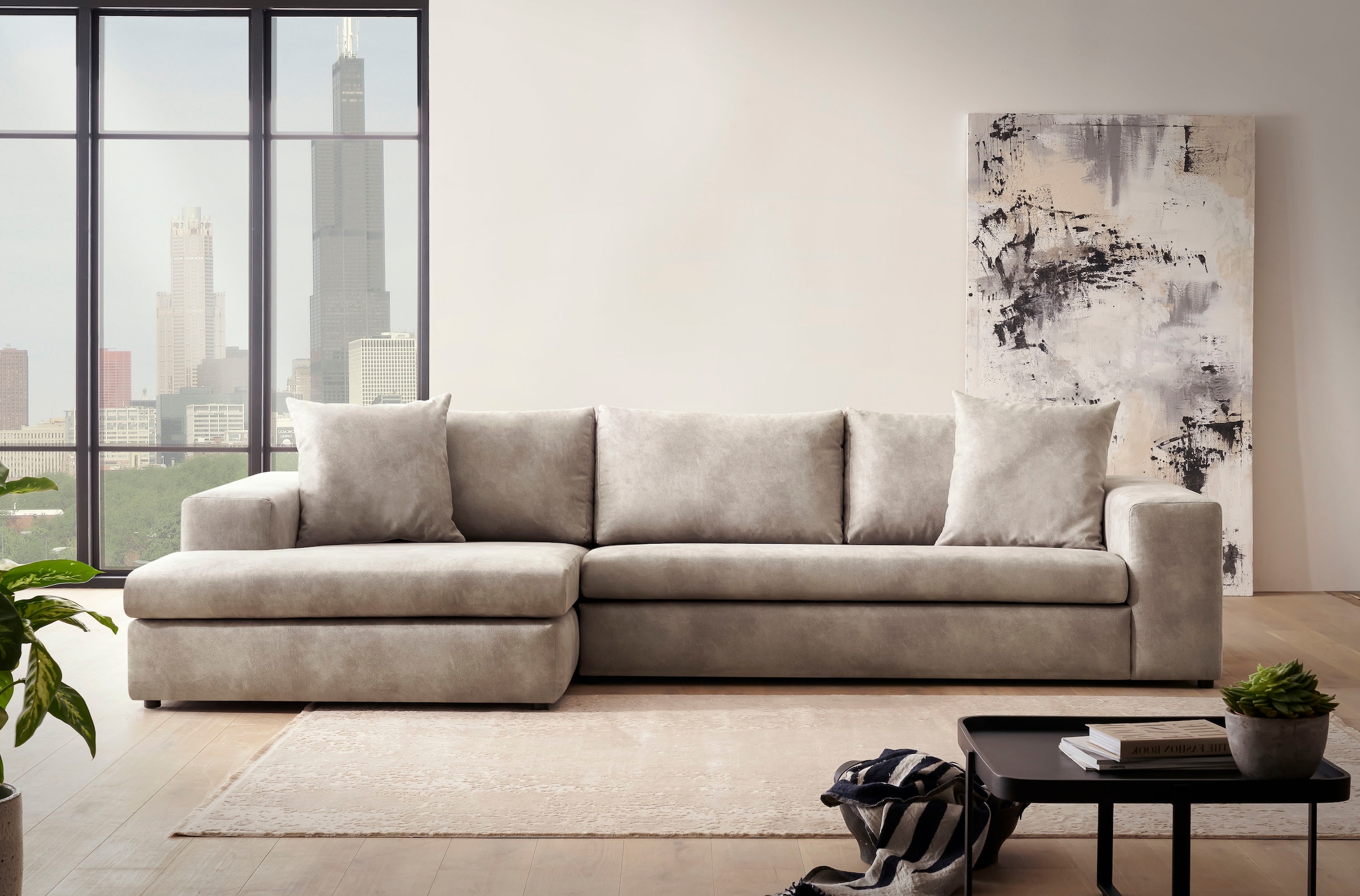 Home affaire Ecksofa "SLEETLAND XXL in Samtvelours oder Vintage-Leder-Optik günstig online kaufen