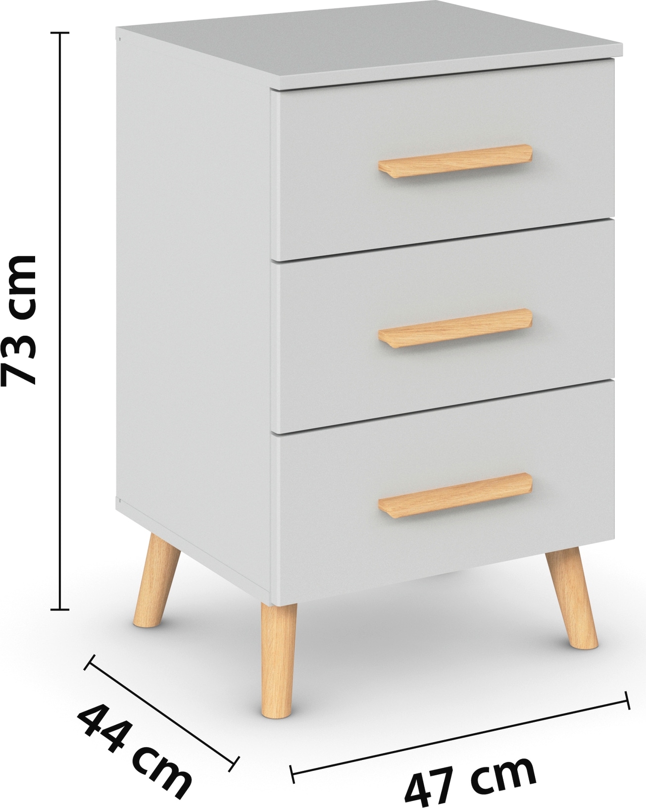 rauch Nachtkommode »Skandi by Aditio«, mit Massivholzgriffen, 3 Schubladen mit Softclose-Funktion