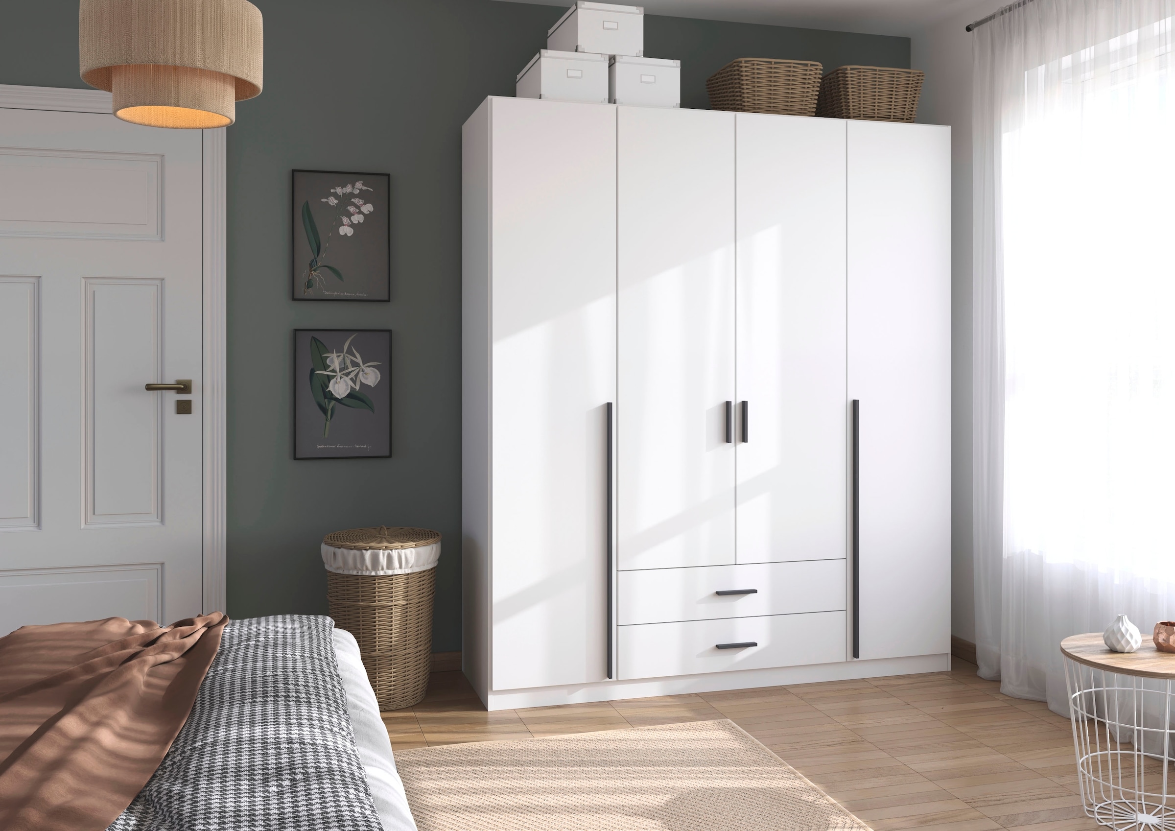rauch Drehtürenschrank "Kleiderschrank Garderobe GAMMA Breiten 181 cm" in 3 Ausstattungen BASIC/CLASSIC/PREMIUM (inkl. SOFT-CLOSE-Funktion), mit Schubladen, verschiedene Griff-Varianten TOPSELLER MADE IN GERMANY