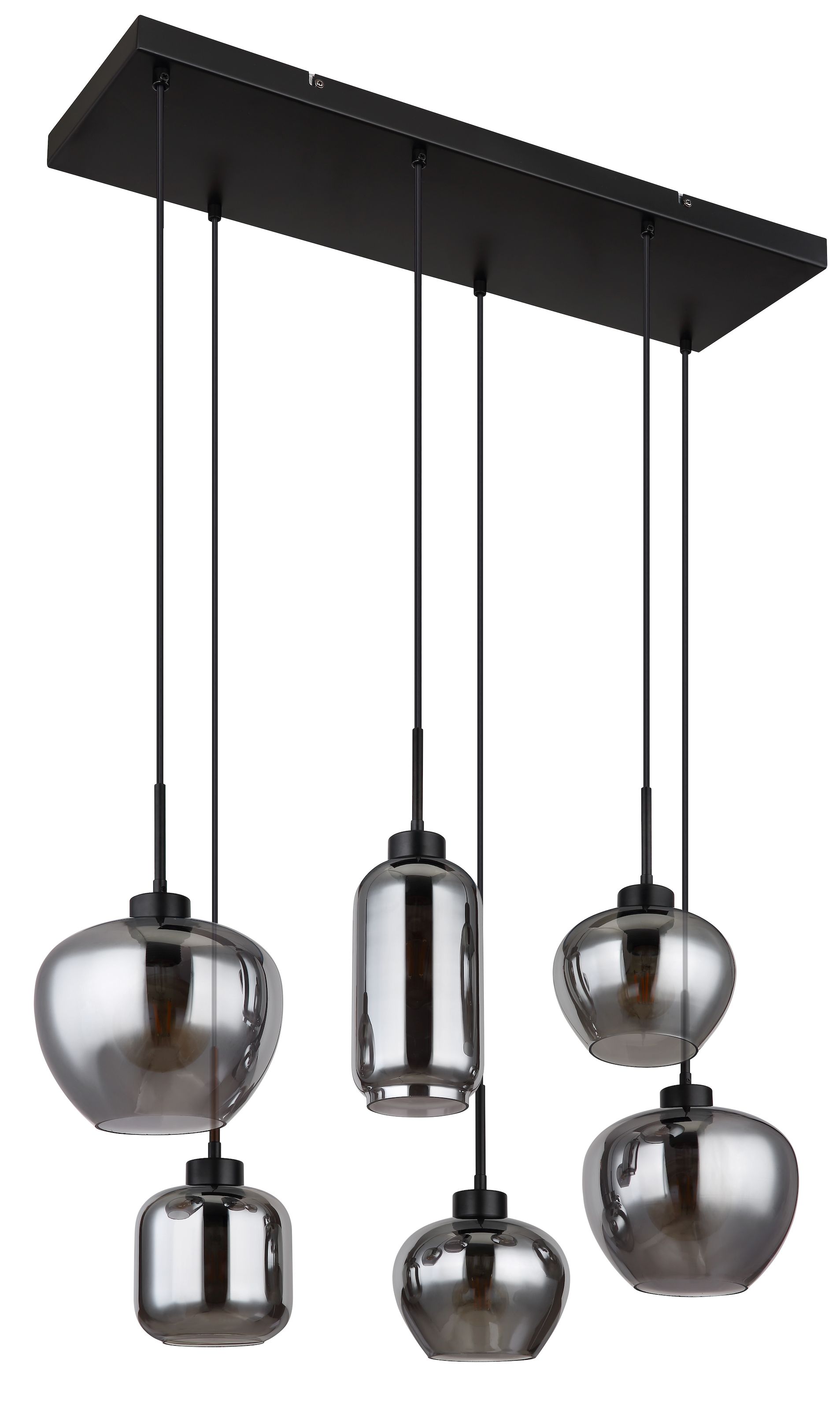 GLOBO LIGHTING Hängeleuchte »MATT« E27 1 Stk. Hängeleuchte Schwarz, Rauchglas, 4 Glasformen, höhenkürzbar, E27