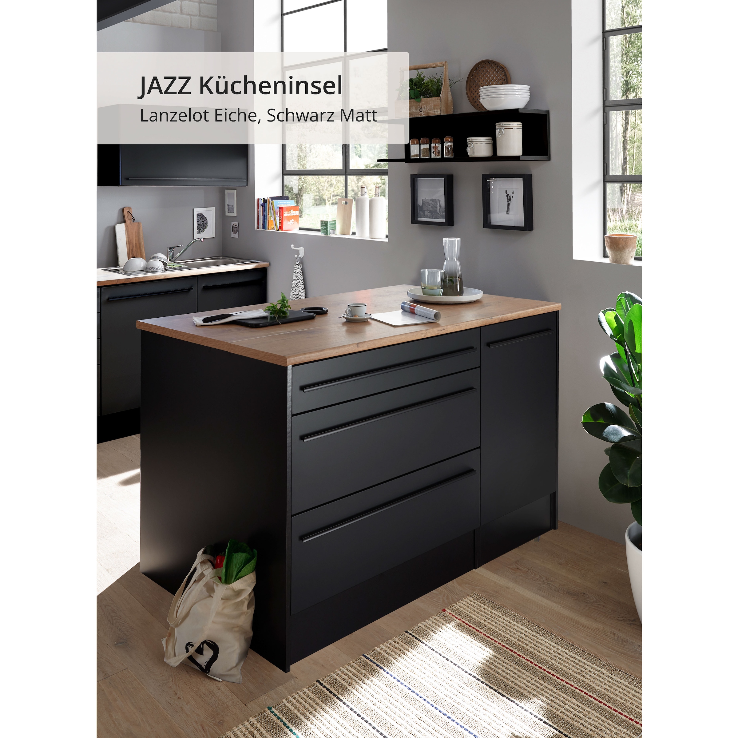 BASIC by Balculina Kücheninsel »Jazz Kücheninsel«, Breite 145 cm, Türen und Schubkästen