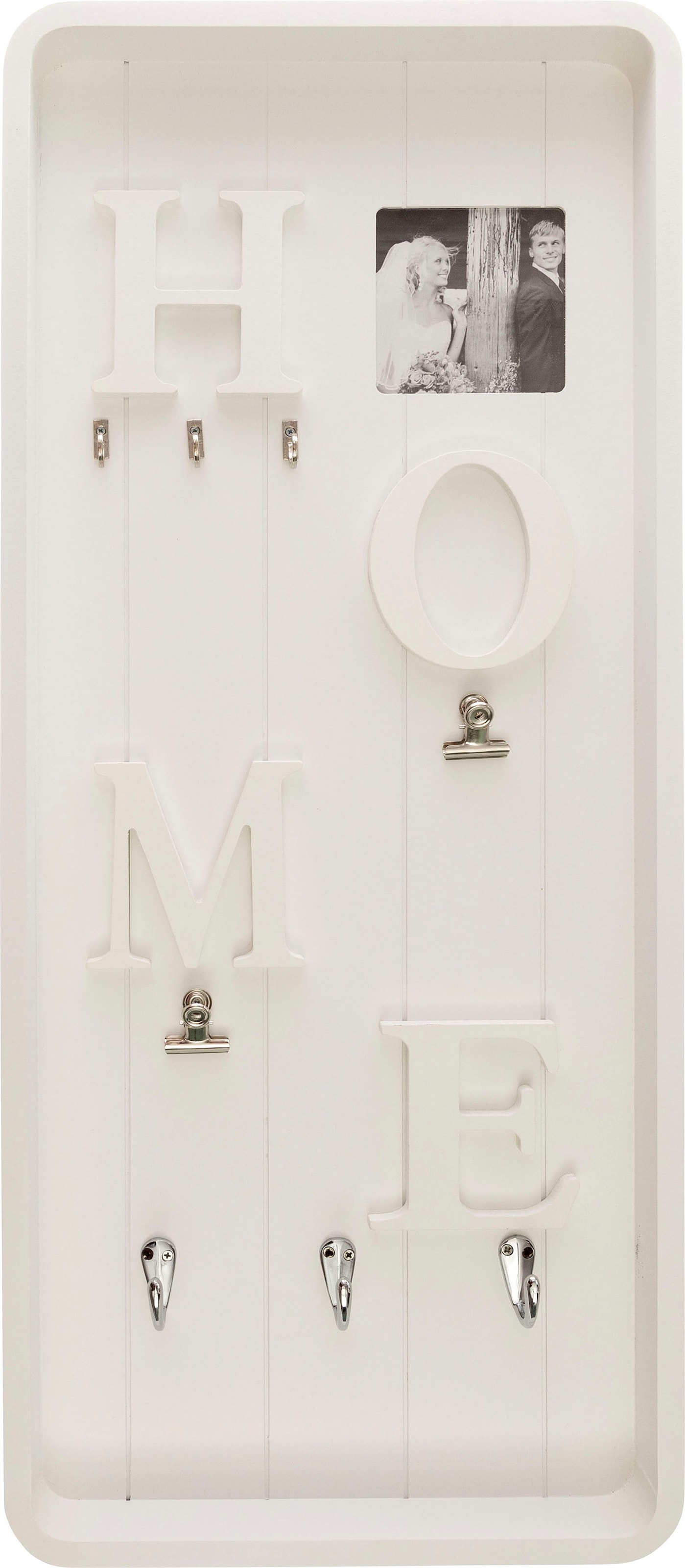 Myflair Möbel & Accessoires Memoboard »Valerina, weiß«, Schlüsselbrett, mit Klemmen & Haken, mit Schriftzug