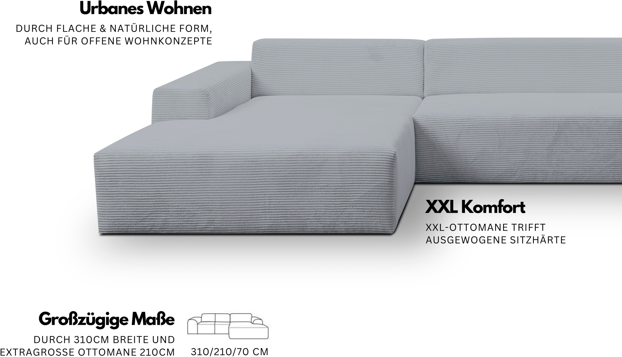Thumbnail - WERK2 Ecksofa "Zeus-XL, Mega-Sofa mit großer Sitztiefe, Stellmaße 311cm x 210cm" Curvy Trend Garnitur mit urbaner Optik,...