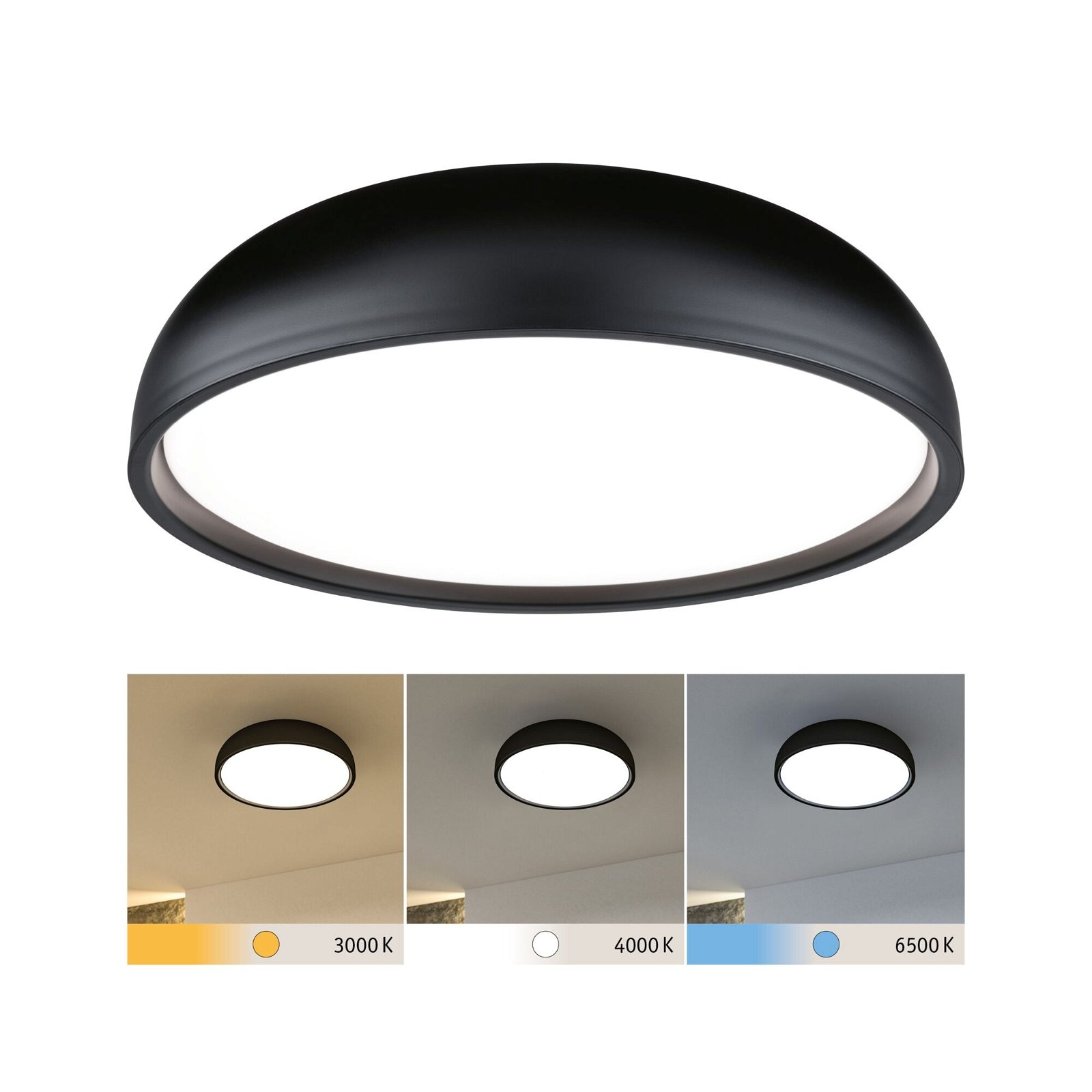 PAULMANN LED Deckenleuchte "Selection Bathroom Oka IP44 24W 230V Kunststoff", 1, Ø 36cm H: 10,5cm, schwarz, Wohnzimmer, Leuchten, WhiteSwitch