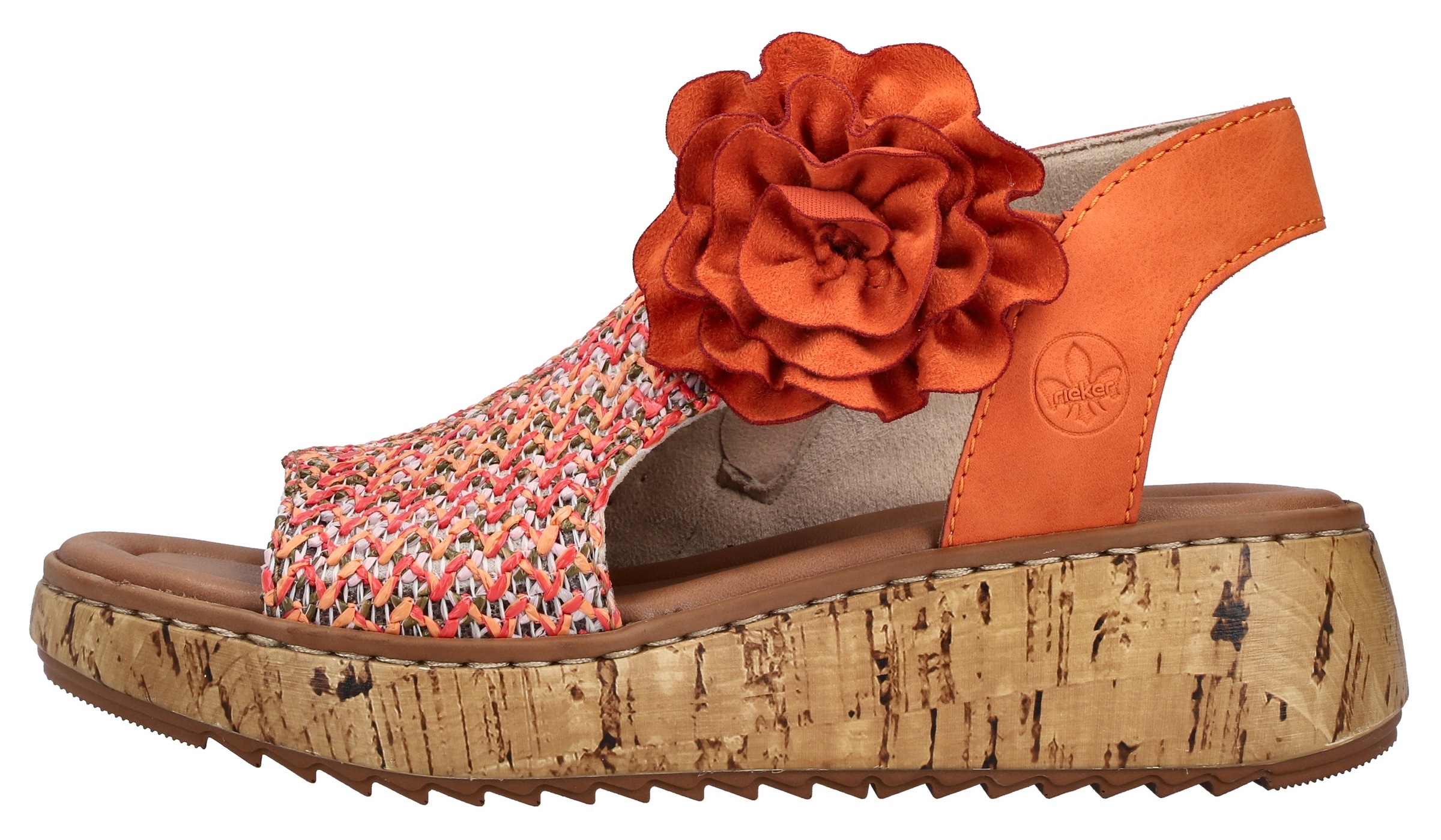 Rieker Plateausandale  Schaftsandale, Sommerschuh mit großer Blüte und Innenreißverschluss