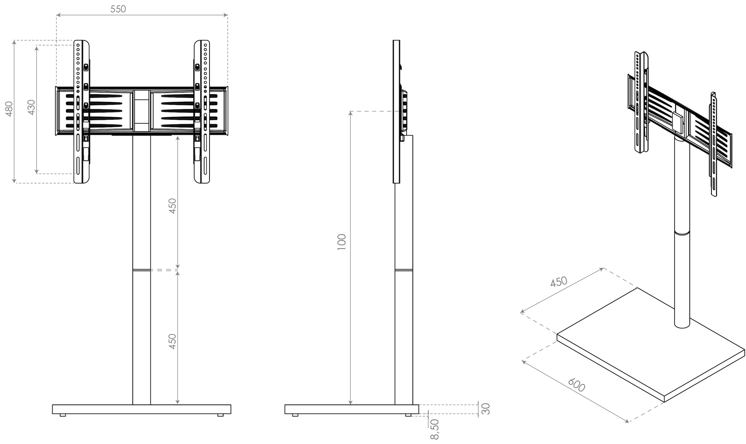 VCM Wohnzimmertisch »TV Standfuß Alu Rack Fernseh Holz Nalano«