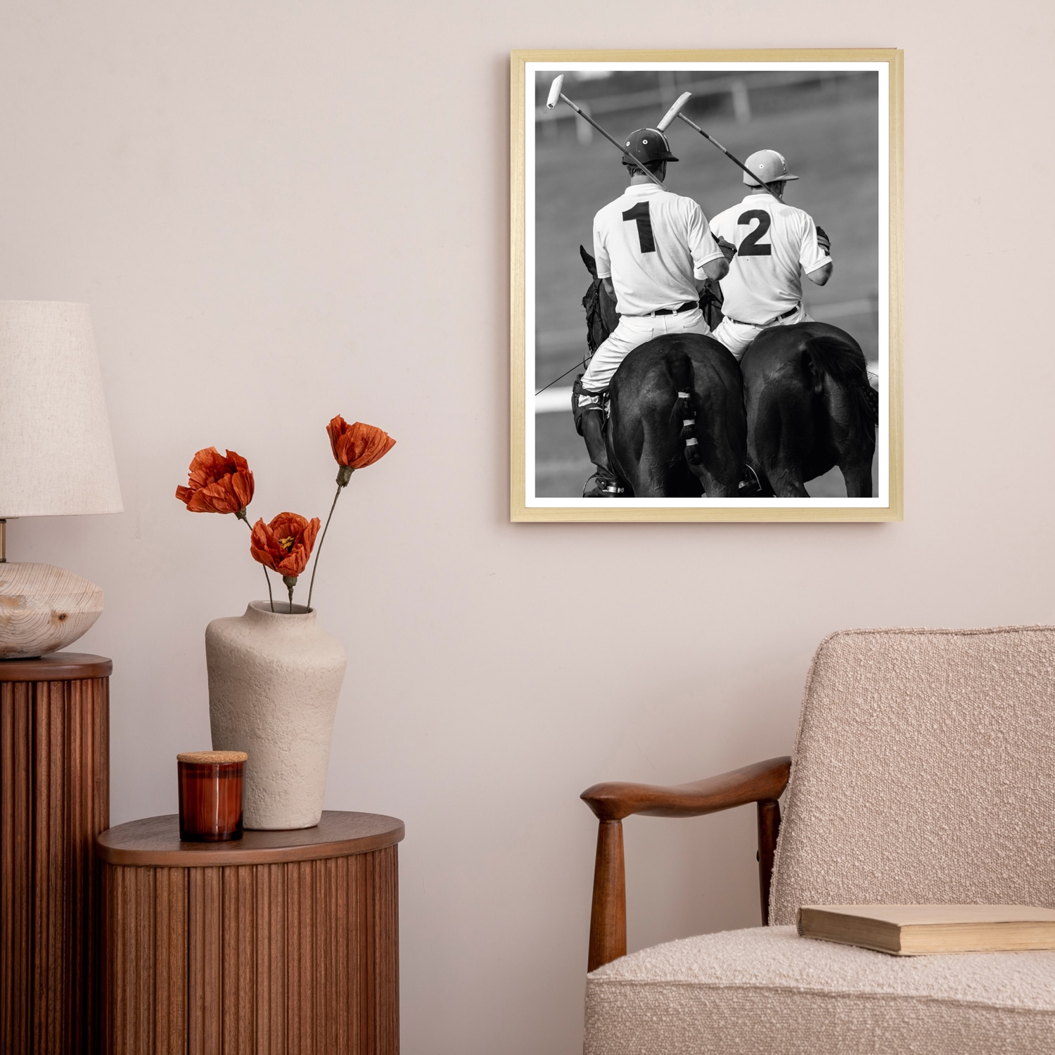 queence Bild mit Rahmen »Vintage Polo Club Polospieler« Bär | Bären | Fashion | Figuren | Mode | Modebilder HD Premium Poster-Druck inkl. Echtholzrahmen in beige