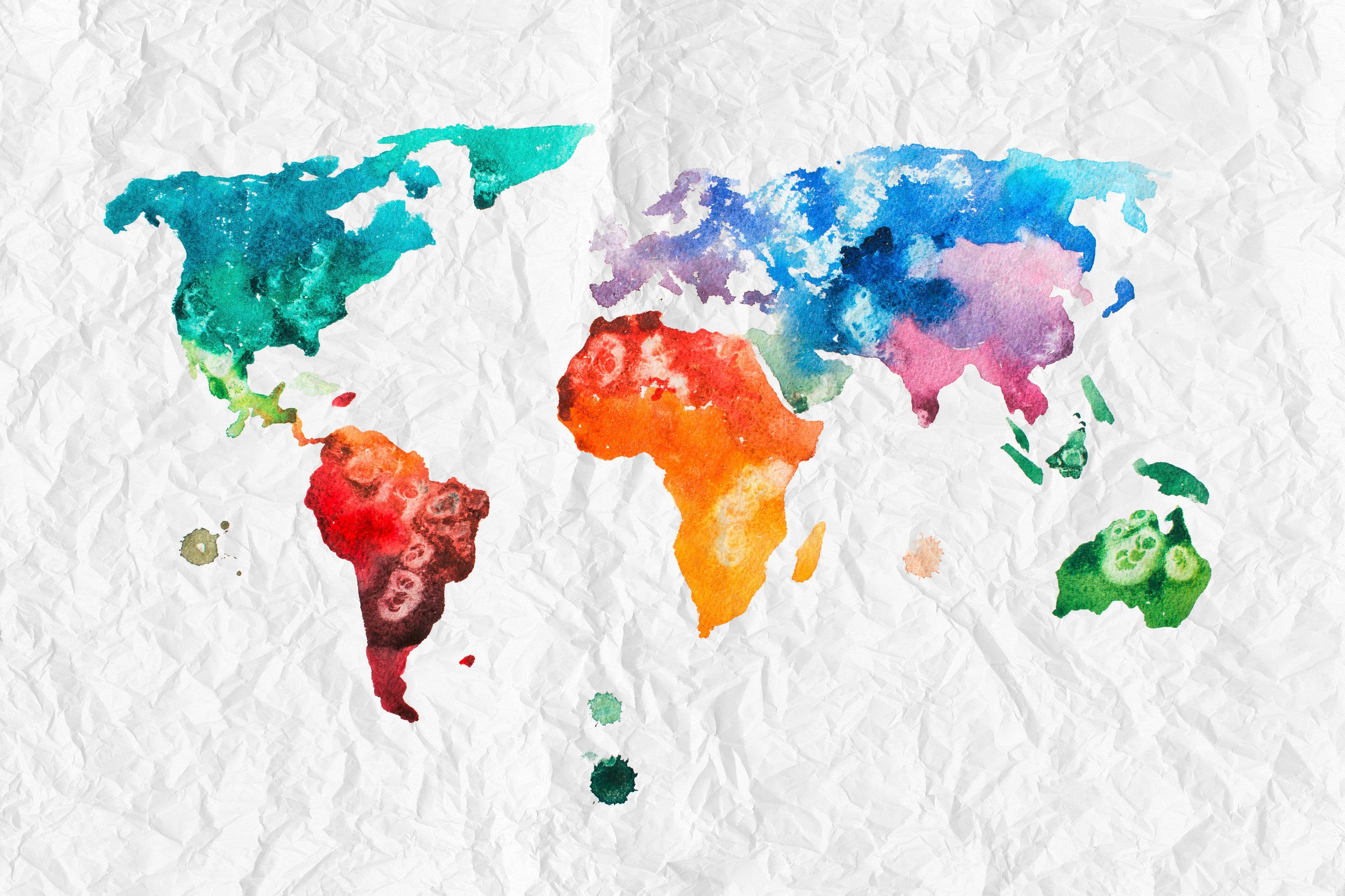 A.S. Création Leinwandbild »Colourful World«, Kunst-Weltkarte-Kinder, (1 St.), Atlas Weltkarte Bunt Aquarell Keilrahmen Leinwand-Bild Wohnzimmer Wand