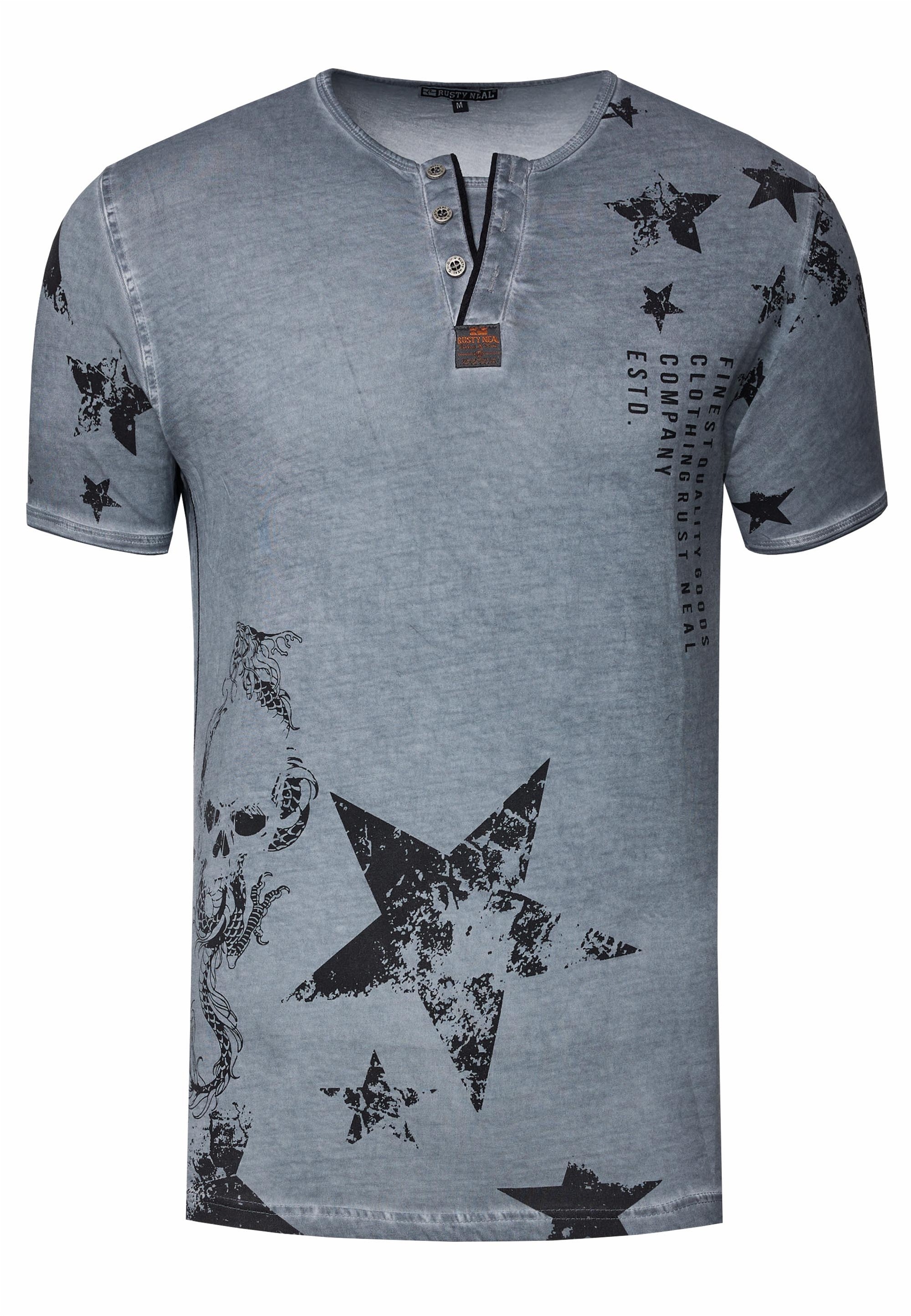 Thumbnail - Rusty Neal T-Shirt, mit Skull-Print und Knopleiste
