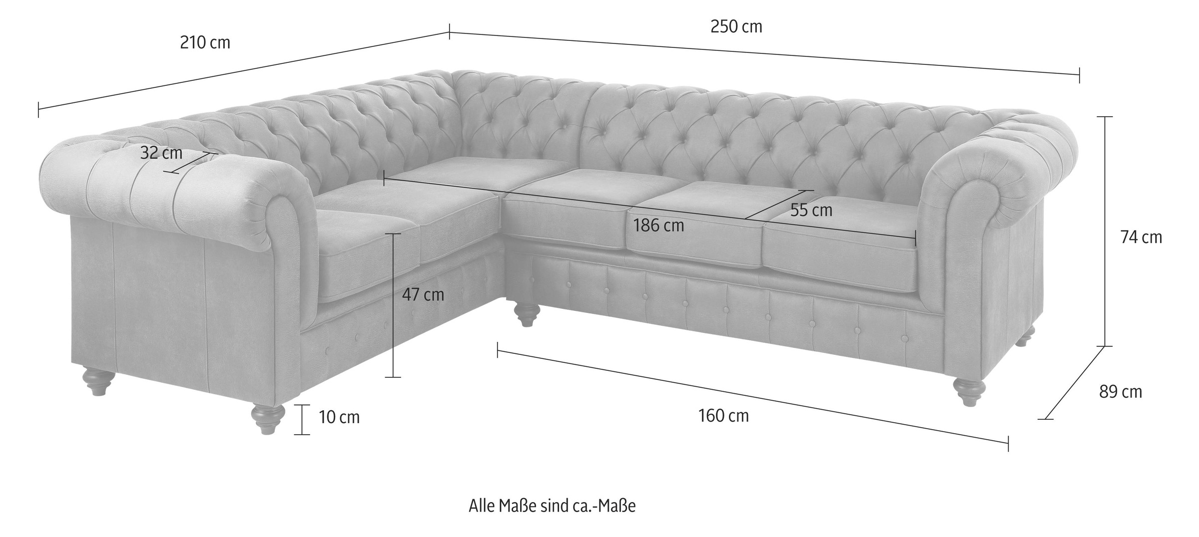 Home affaire Chesterfield-Sofa »Chesterfield Ecksofa, auch in Leder L-Form«, hochwertige Knopfheftung, langer Schenkel links oder rechts wählbar