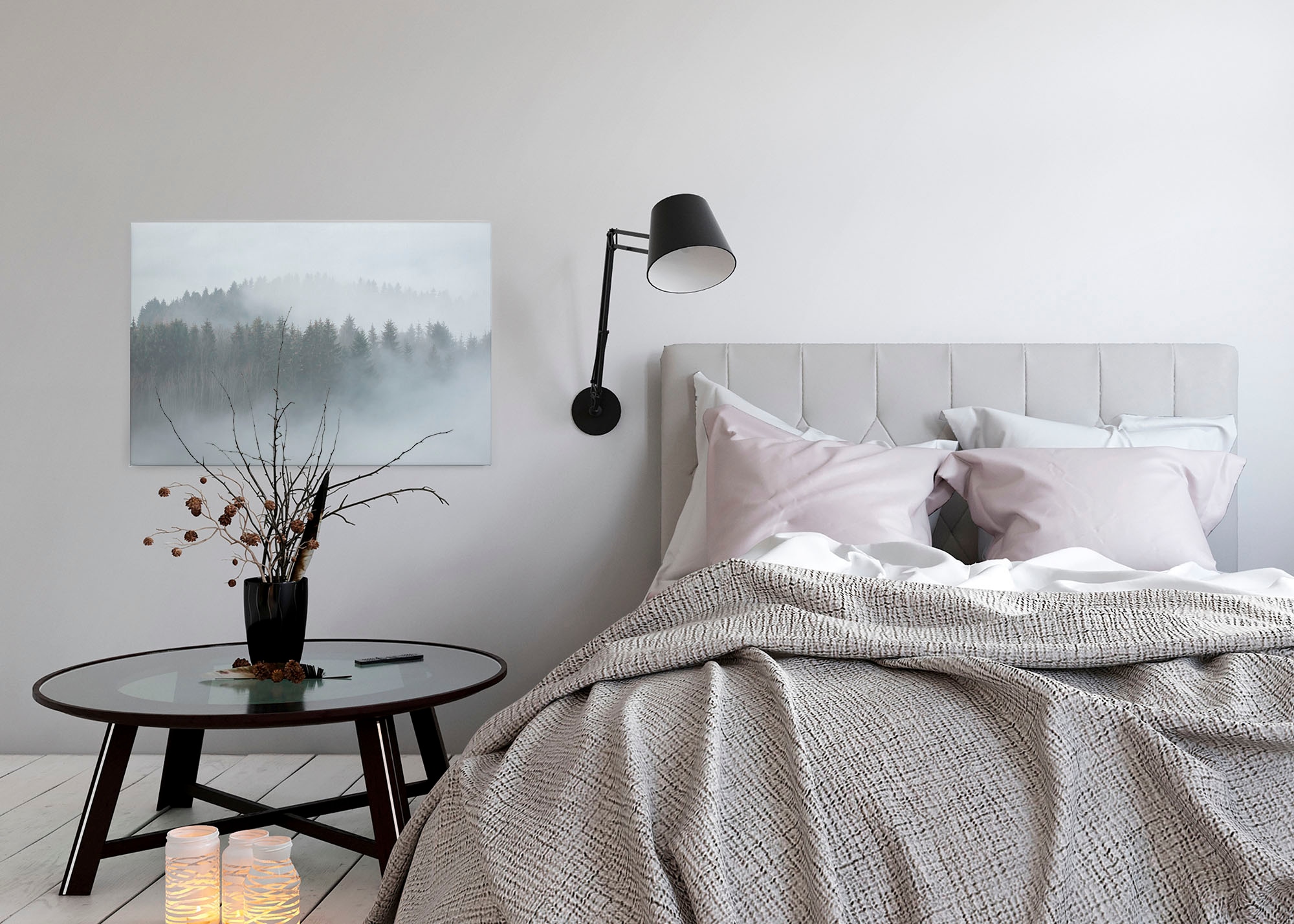A.S. Création Leinwandbild »Misty Forest«, Kunst-Wald-Kinder, (1 St.), Nebel Bild Keilrahmen Leinwand-Bild Wohnzimmer modern Wandbild Kinder