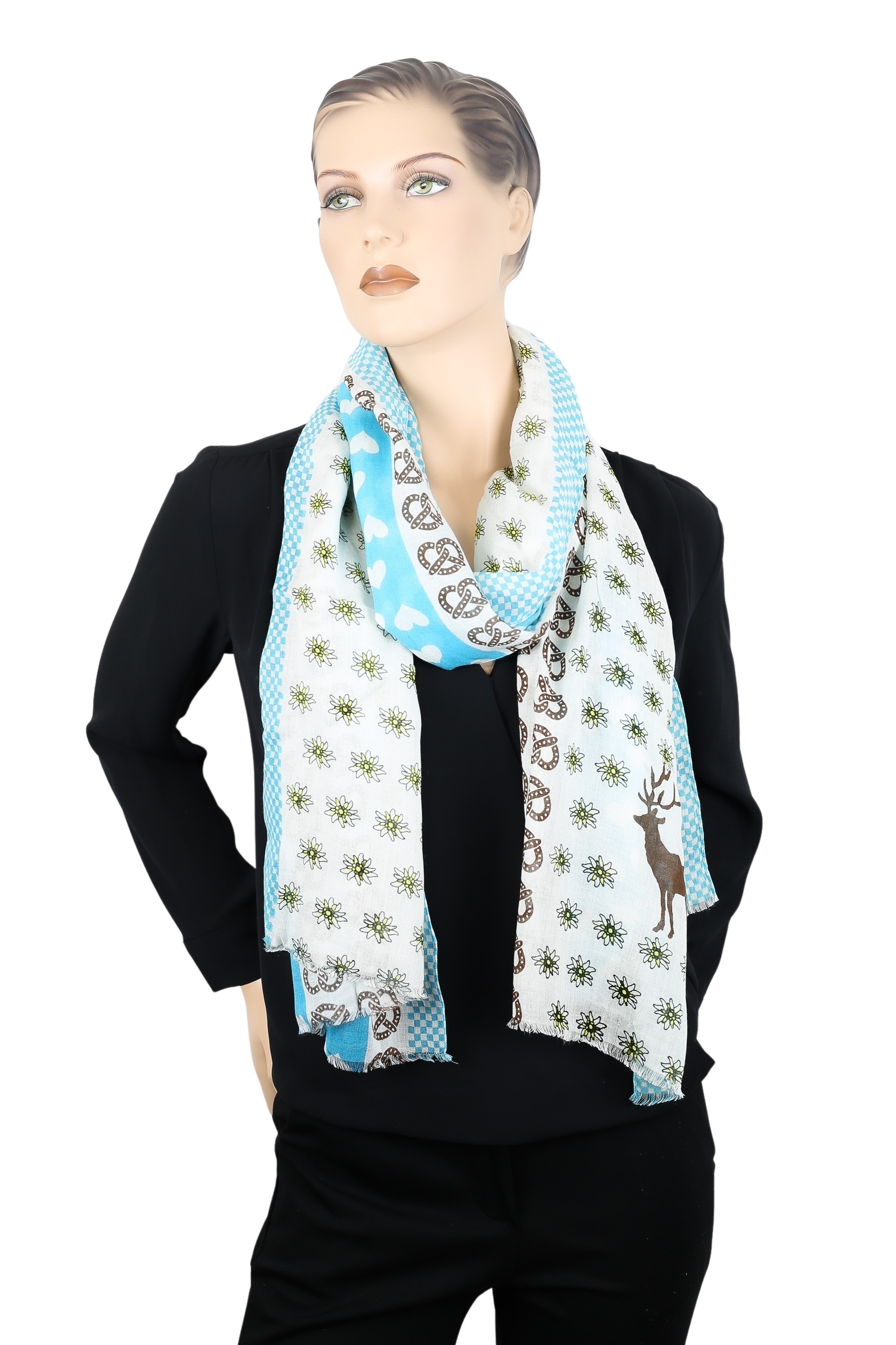 Allgäu Rebell Schal "Herzerl" 1 Stk. tlg. mit Blumen, Brezen und Hirsch günstig online kaufen