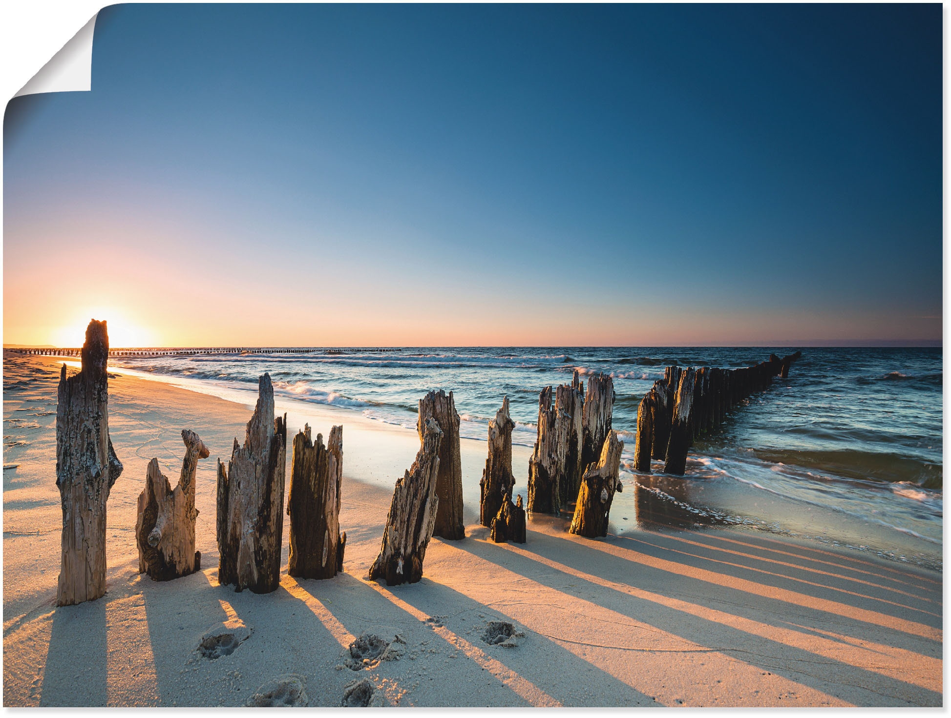 Artland Wandbild "Sonnenuntergang Strand Wellenbrecher", Meer Bilder, (1 St.), als Alubild, Outdoorbild, Leinwandbild, P