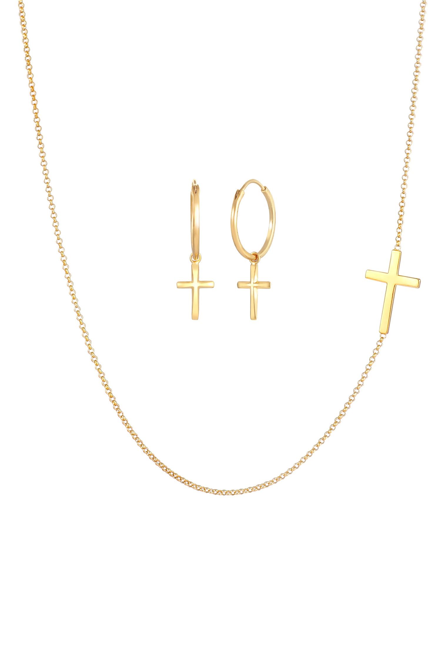 Elli Ohrring und Ketten Set »Schmuckset Kette Creolen Ohrringe Kreuz Religion 925 Silber« ()