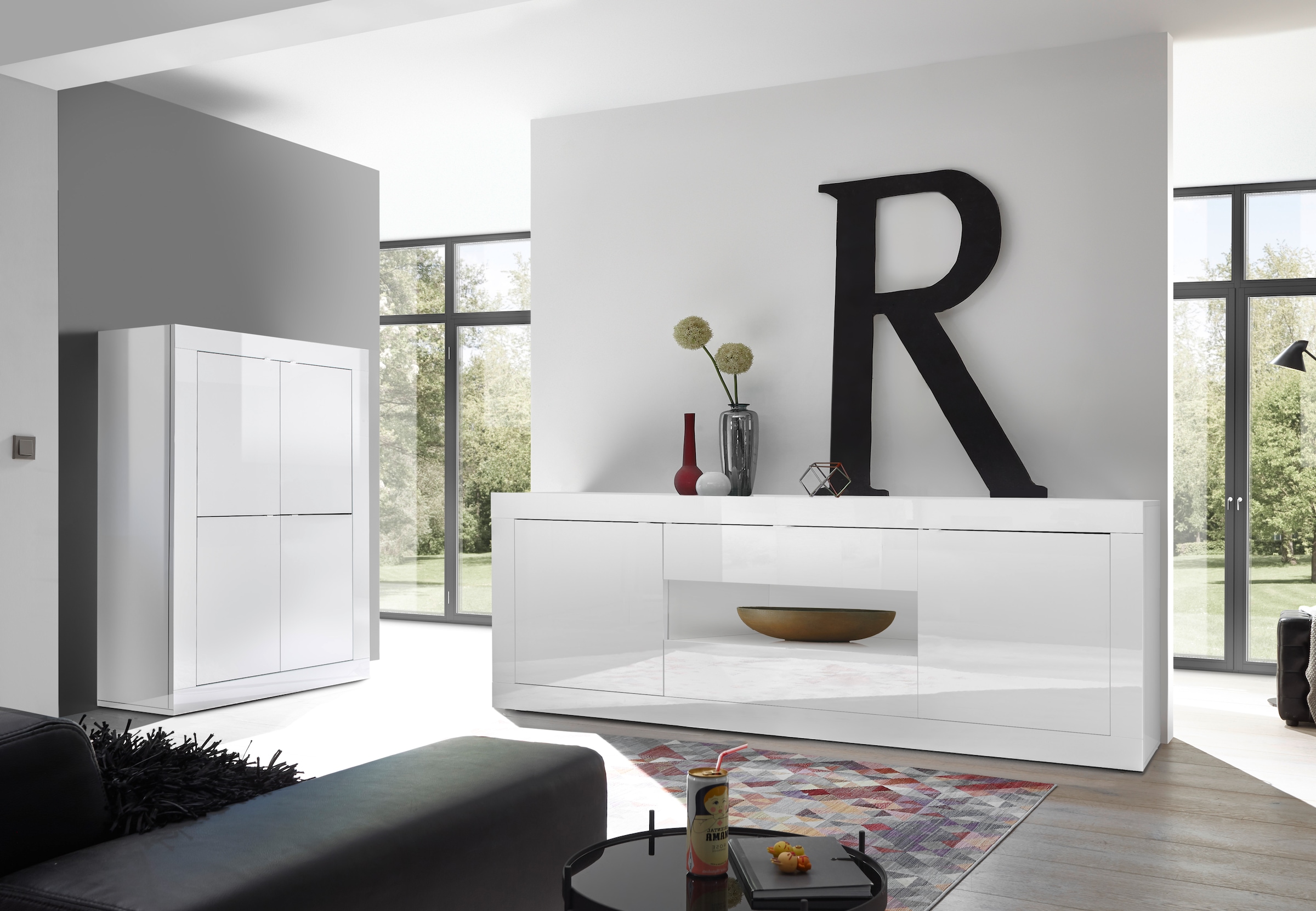 INOSIGN Sideboard »Basic Breite 240 cm, Kommode 2 Türen, 2 Schubkästen, Anrichte,«, Weiss HochglanzLack, Metallgriff, moderne Rahmenoptik, viel Stauraum